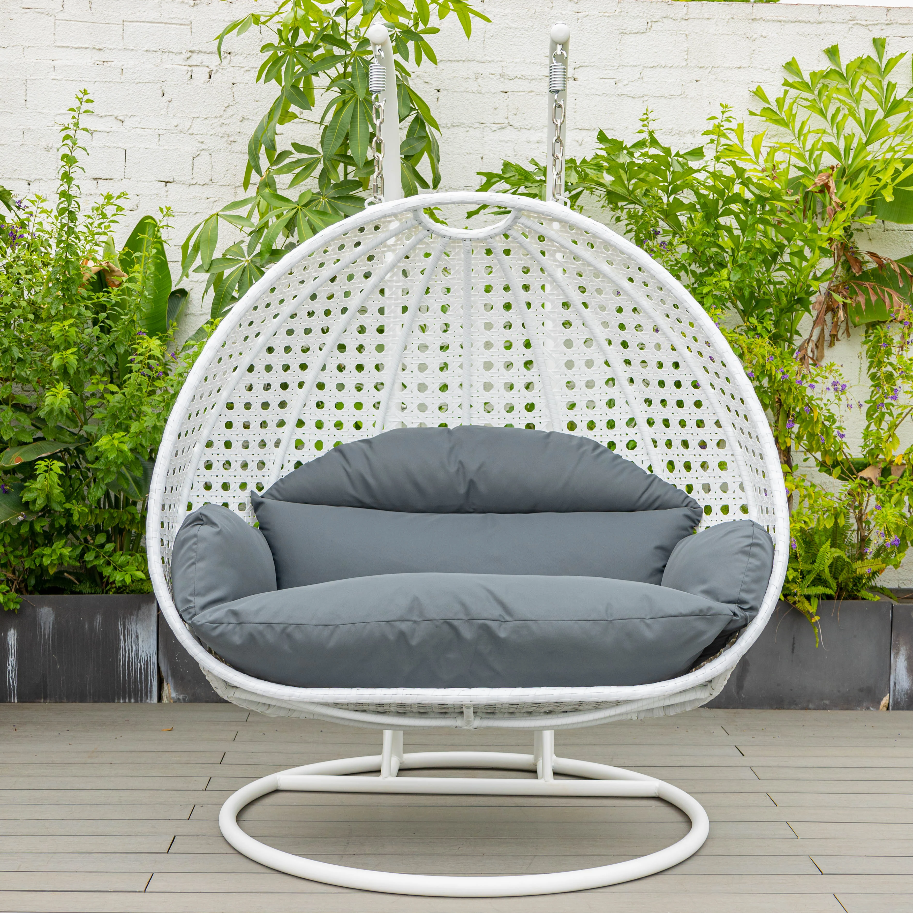 White Wicker Hanging 2 person Egg Swing Chair