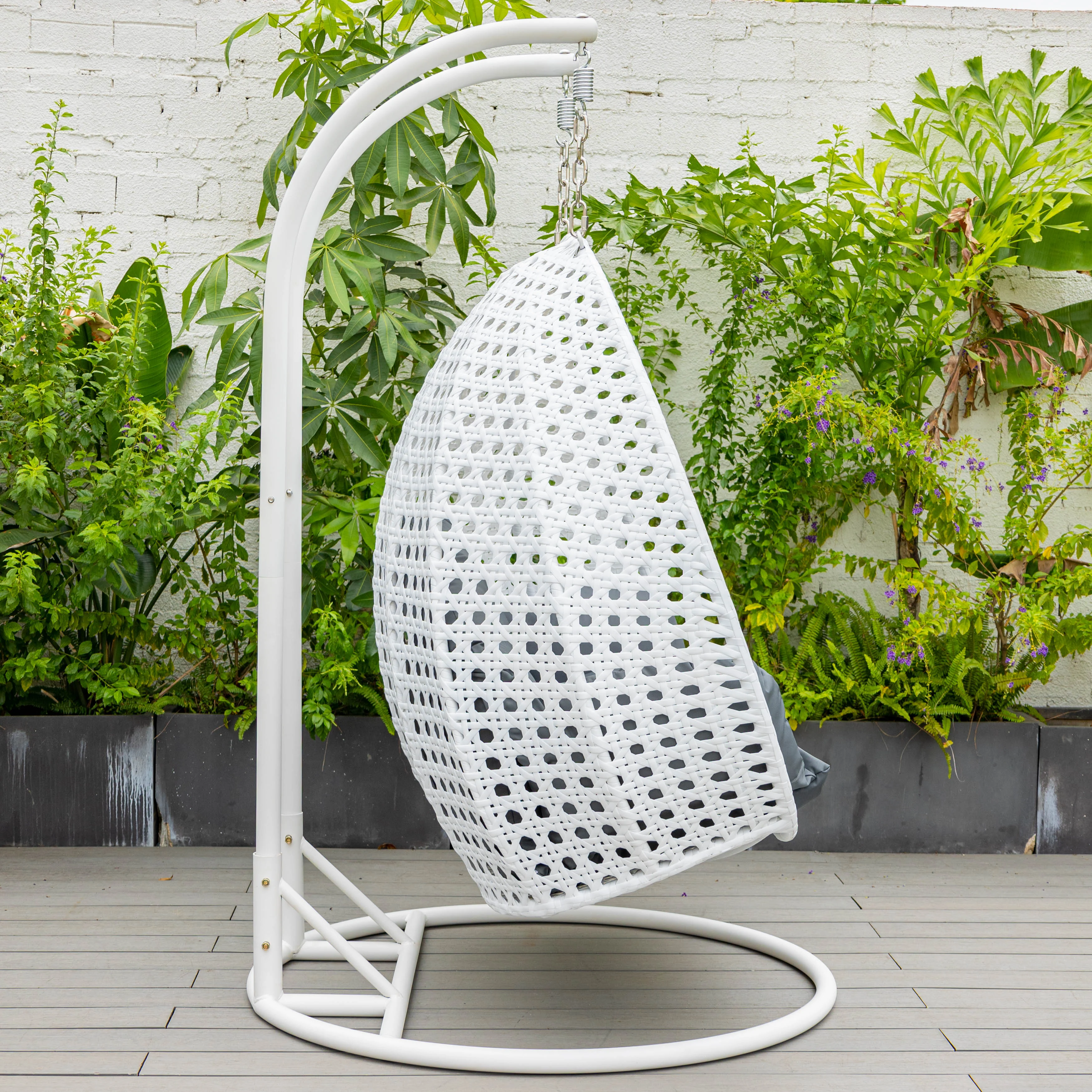 White Wicker Hanging 2 person Egg Swing Chair