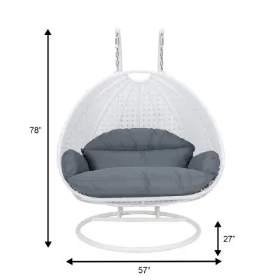 White Wicker Hanging 2 person Egg Swing Chair