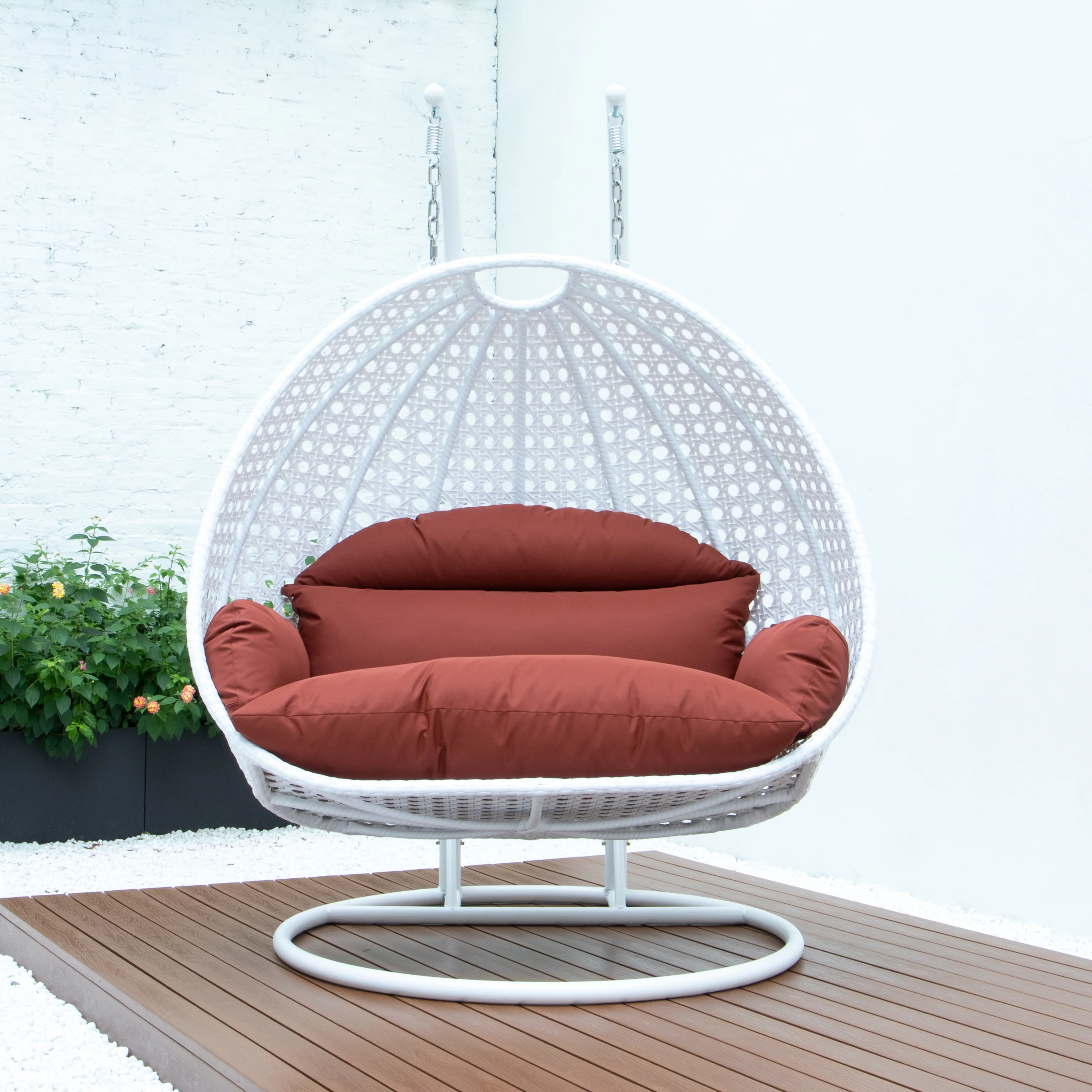 White Wicker Hanging 2 person Egg Swing Chair