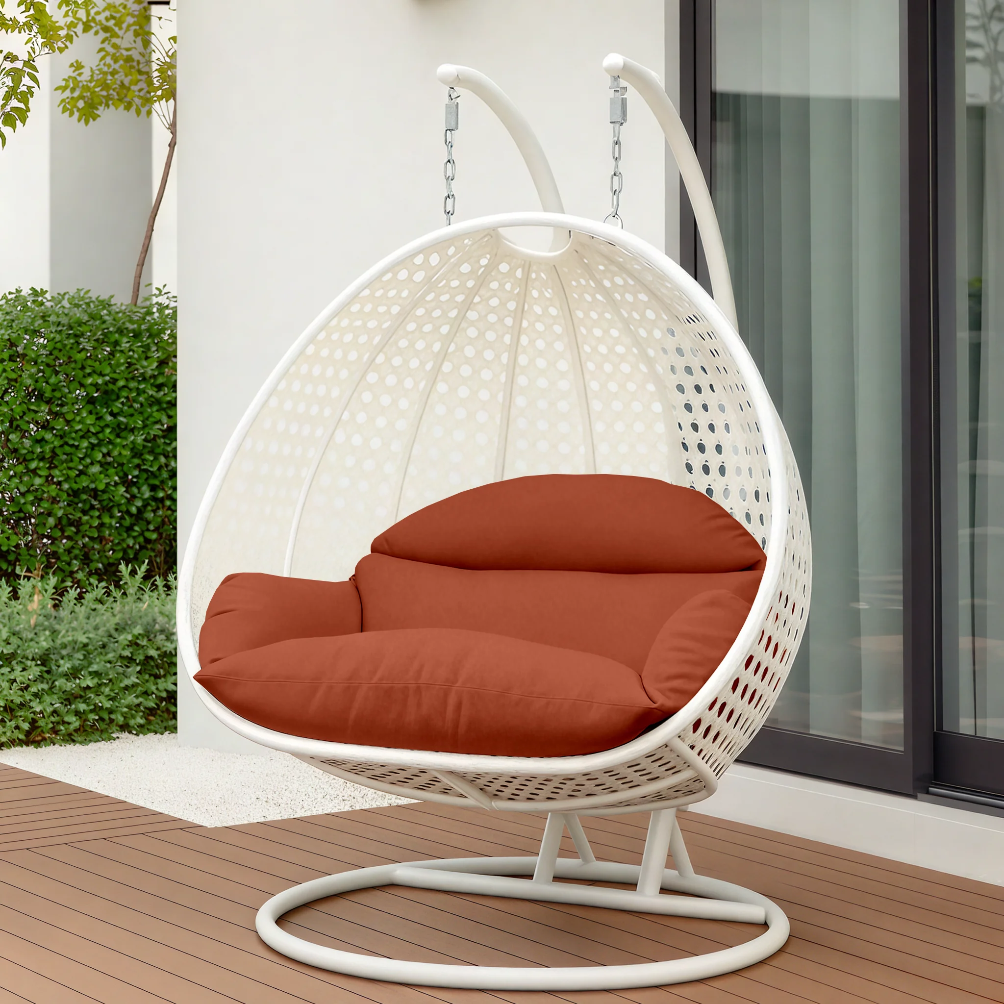 White Wicker Hanging 2 person Egg Swing Chair