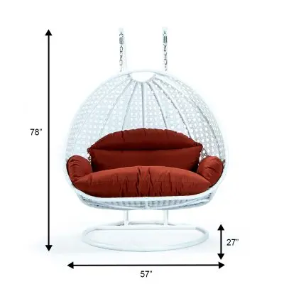 White Wicker Hanging 2 person Egg Swing Chair