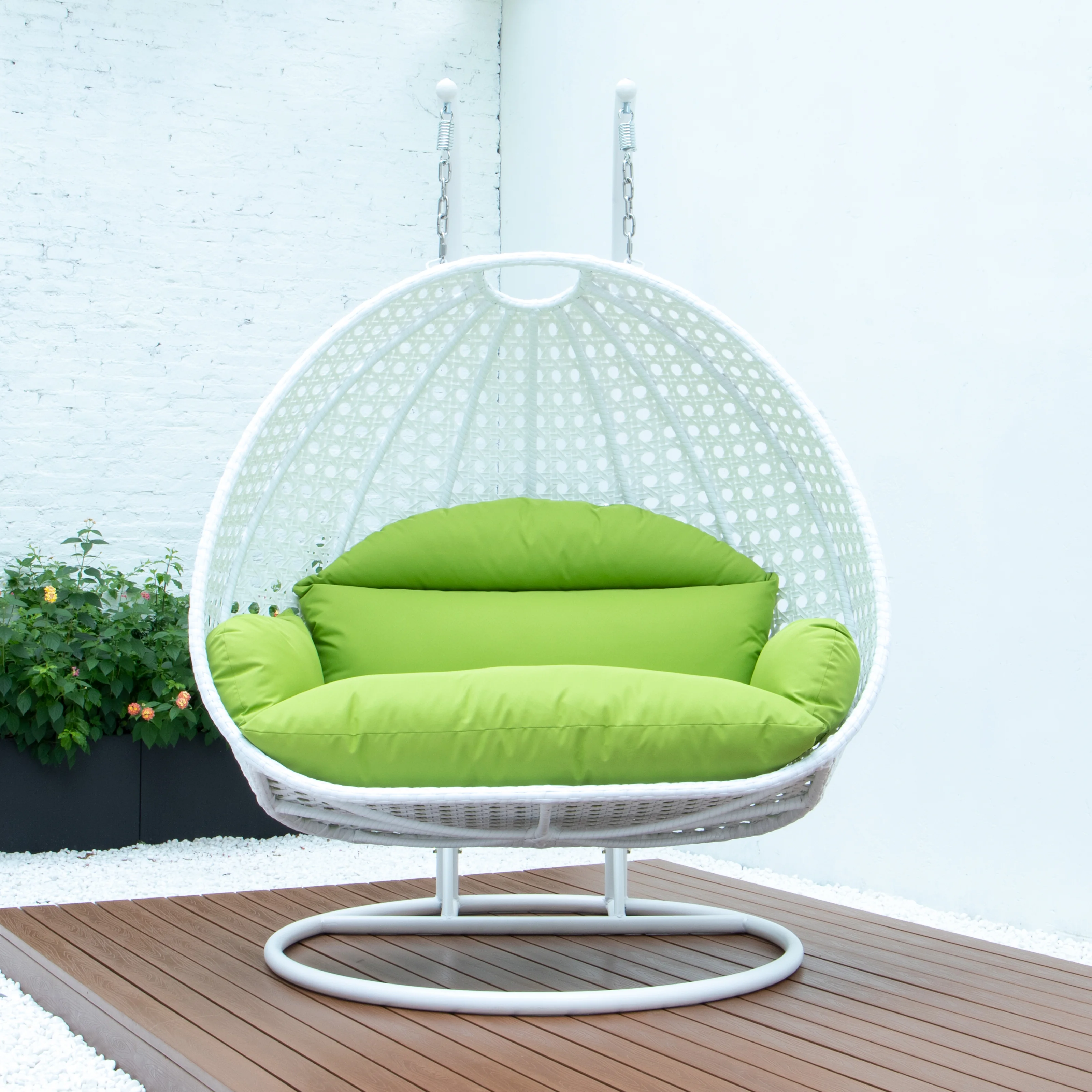 White Wicker Hanging 2 person Egg Swing Chair
