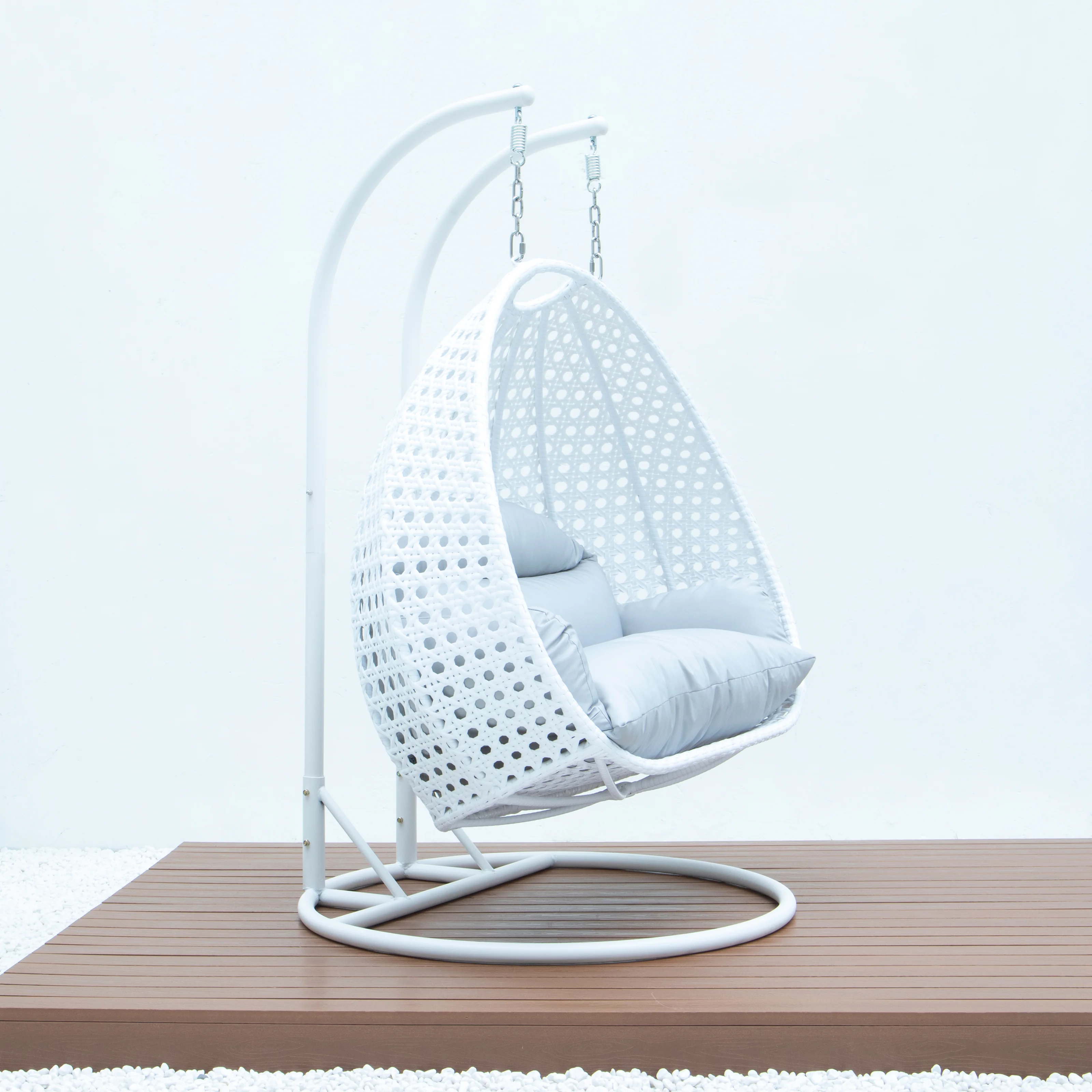 White Wicker Hanging 2 person Egg Swing Chair