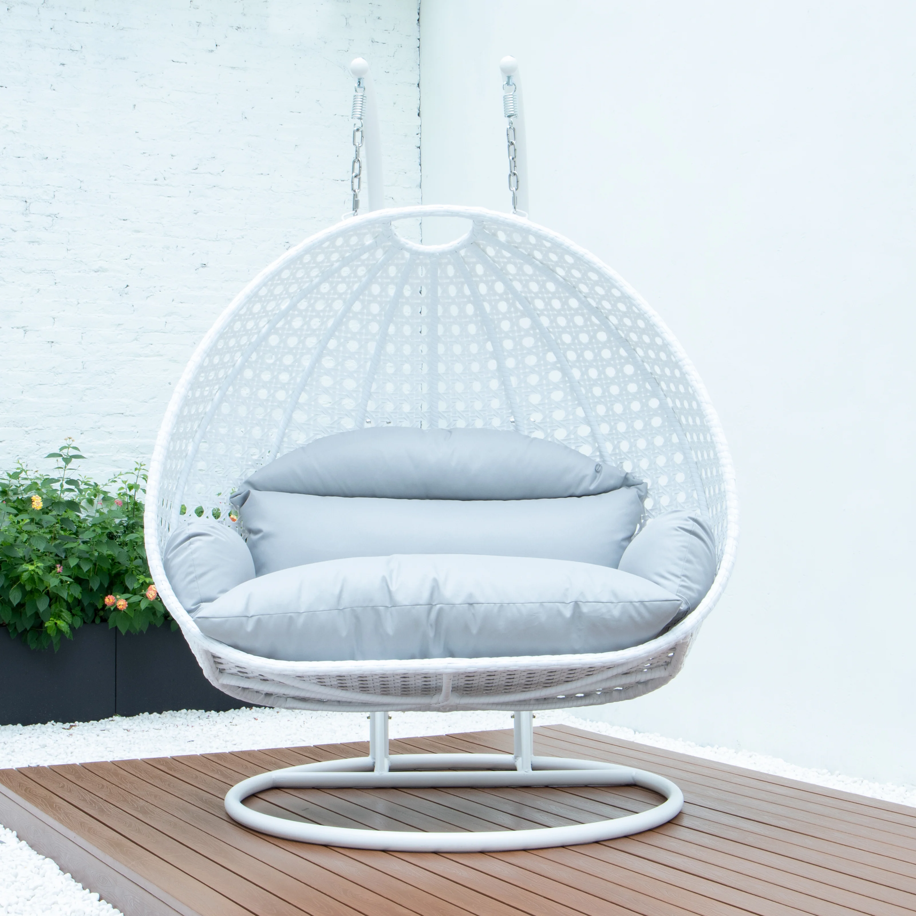 White Wicker Hanging 2 person Egg Swing Chair