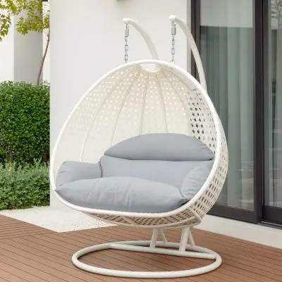 White Wicker Hanging 2 person Egg Swing Chair