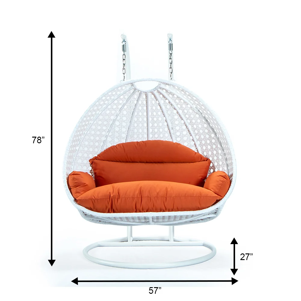 White Wicker Hanging 2 person Egg Swing Chair