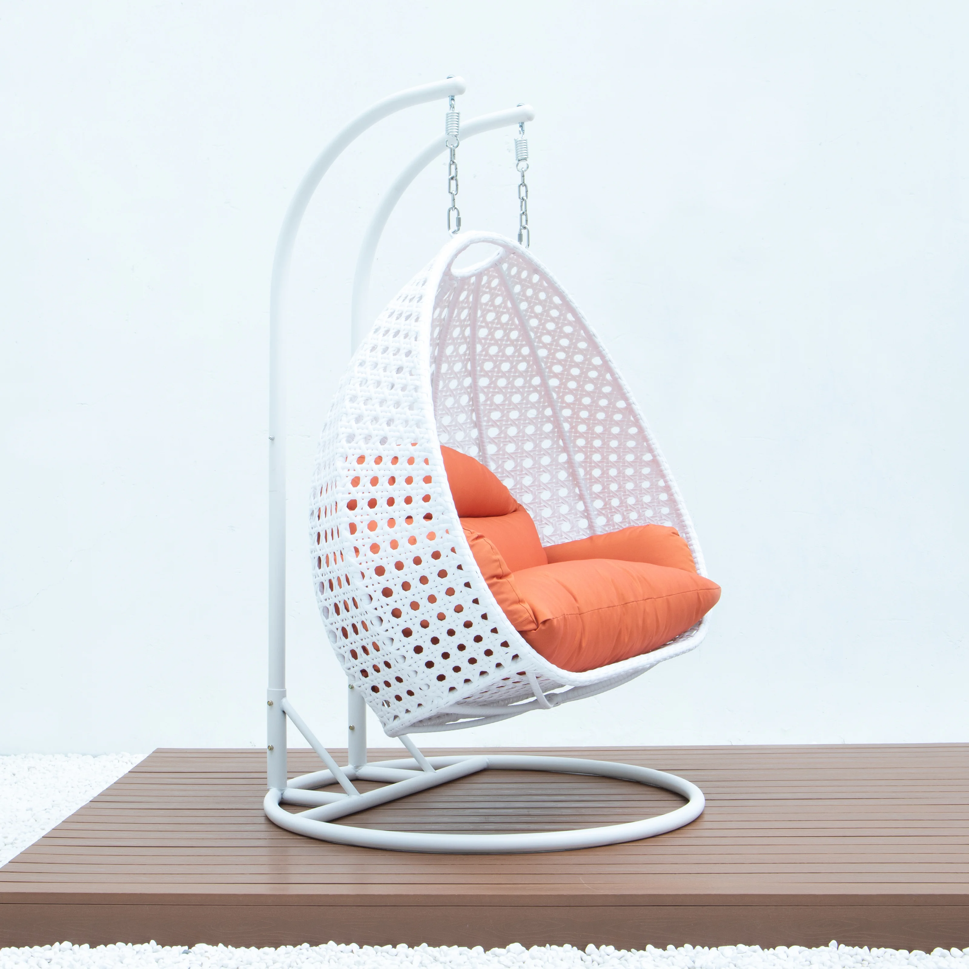 White Wicker Hanging 2 person Egg Swing Chair
