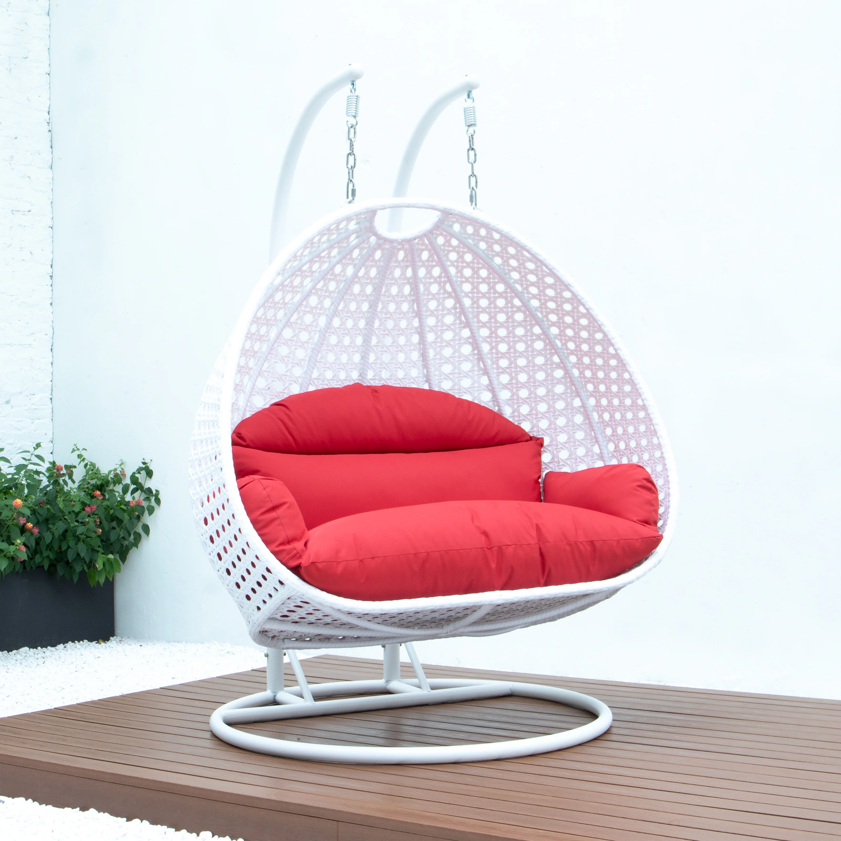 White Wicker Hanging 2 person Egg Swing Chair