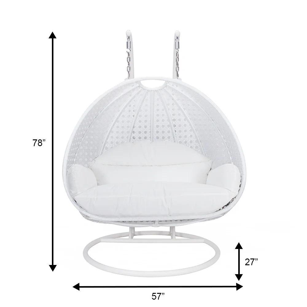 White Wicker Hanging 2 person Egg Swing Chair