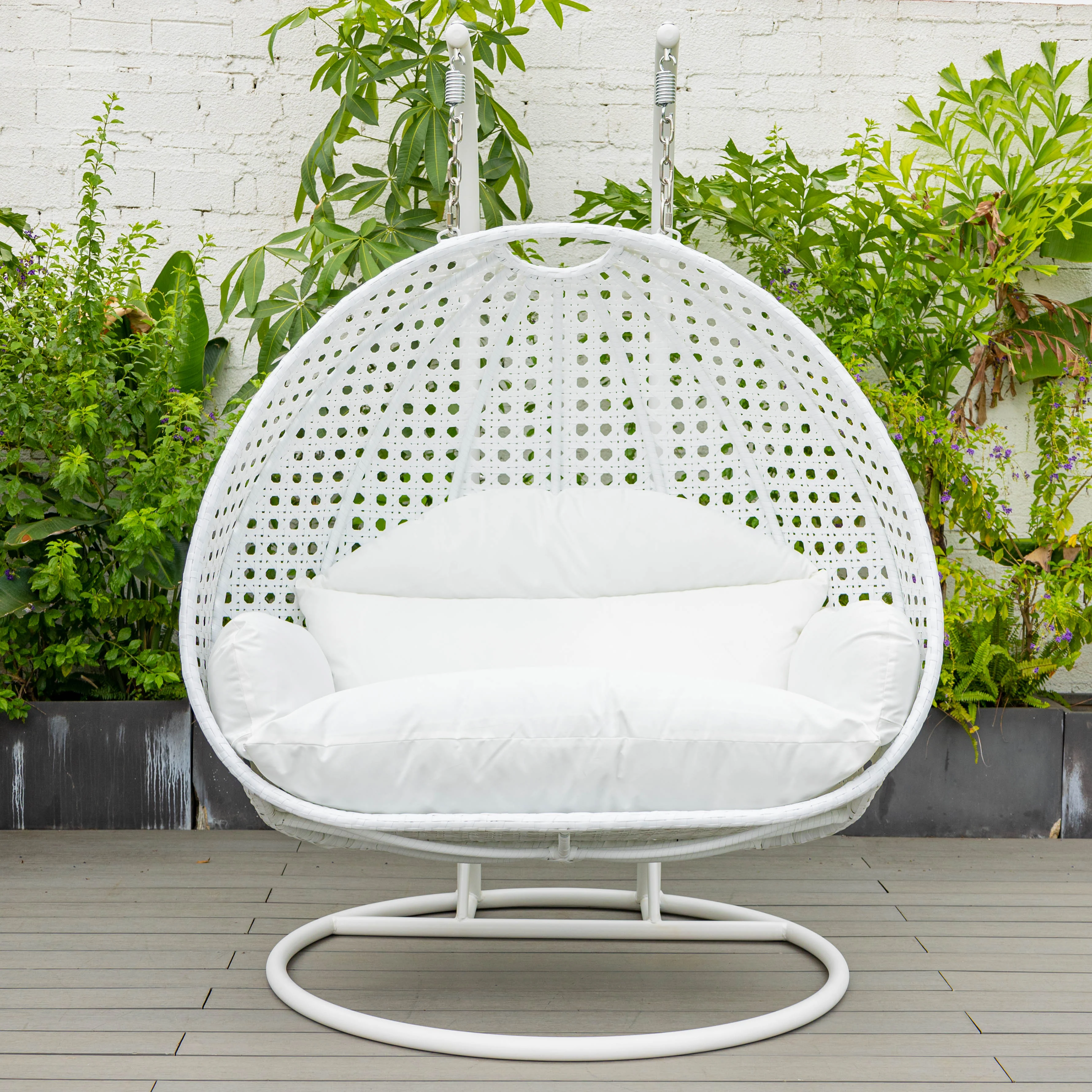 White Wicker Hanging 2 person Egg Swing Chair