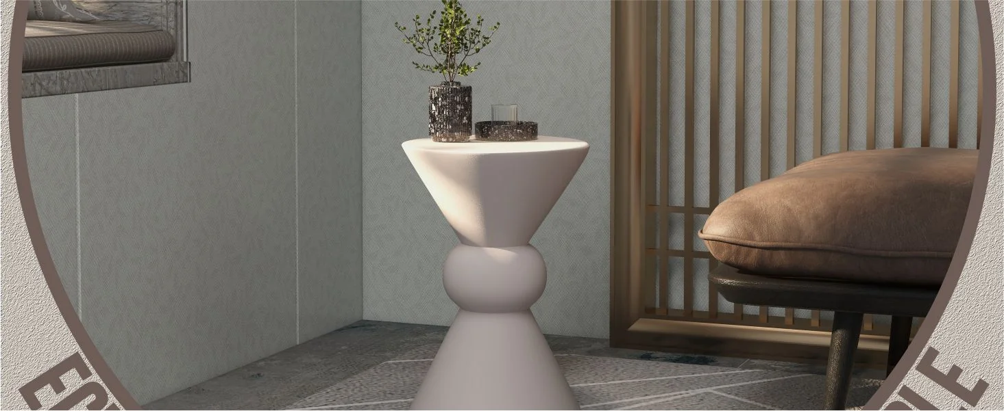 Echo Collection Fiberglass Outdoor Side Table in Cream