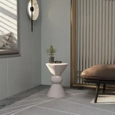 Echo Collection Fiberglass Outdoor Side Table in Cream