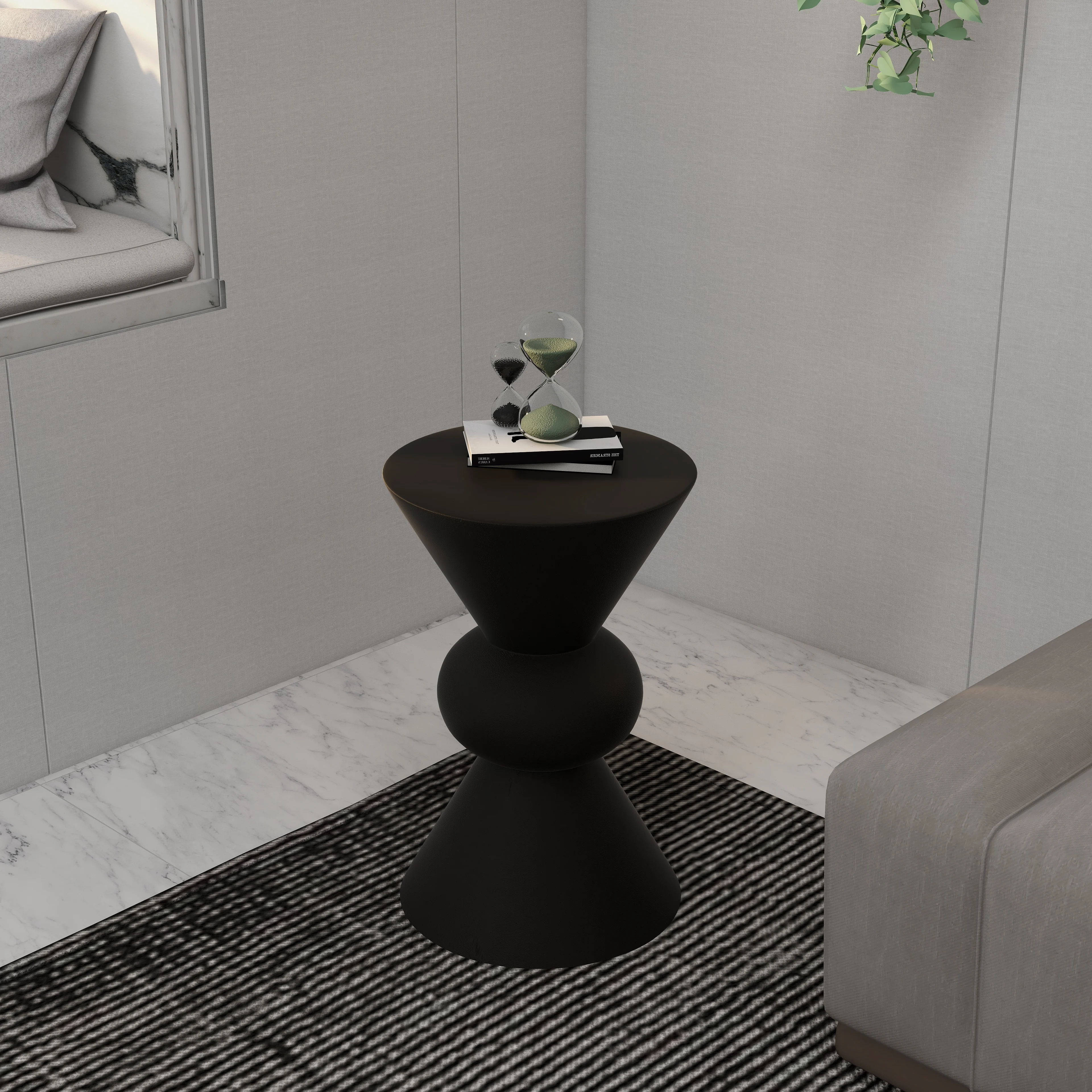 Echo Collection Fiberglass Outdoor Side Table in Dark Grey