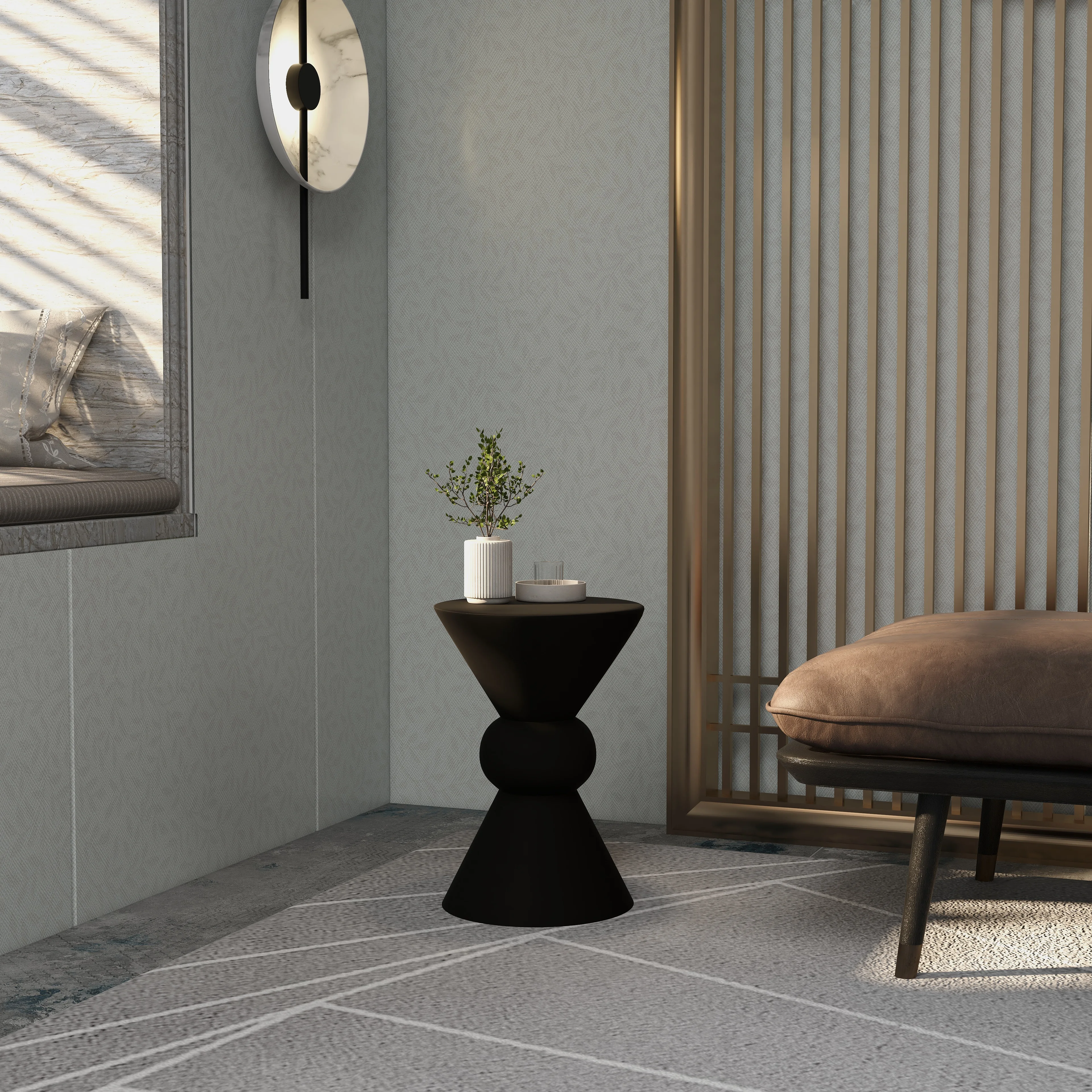 Echo Collection Fiberglass Outdoor Side Table in Dark Grey