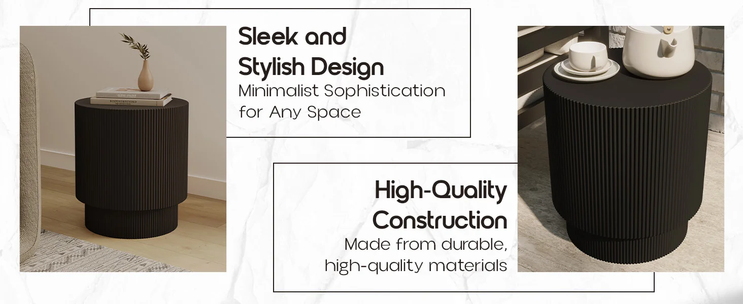 Eden Collection Fiberglass Outdoor Side Table in Black