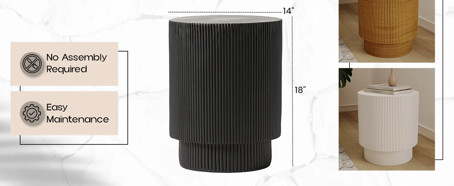 Eden Collection Fiberglass Outdoor Side Table in Black