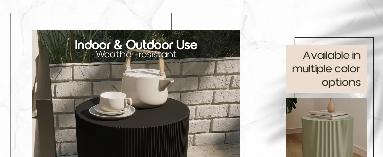 Eden Collection Fiberglass Outdoor Side Table in Black