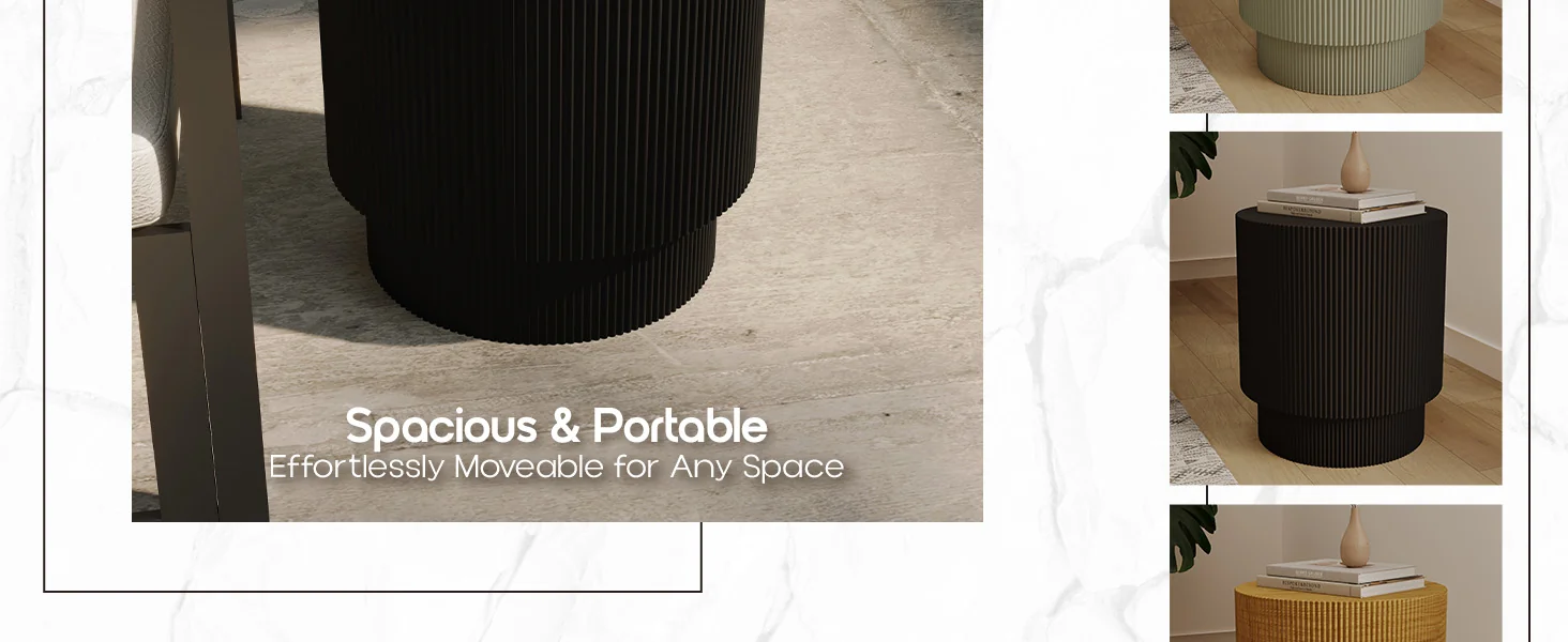 Eden Collection Fiberglass Outdoor Side Table in Black