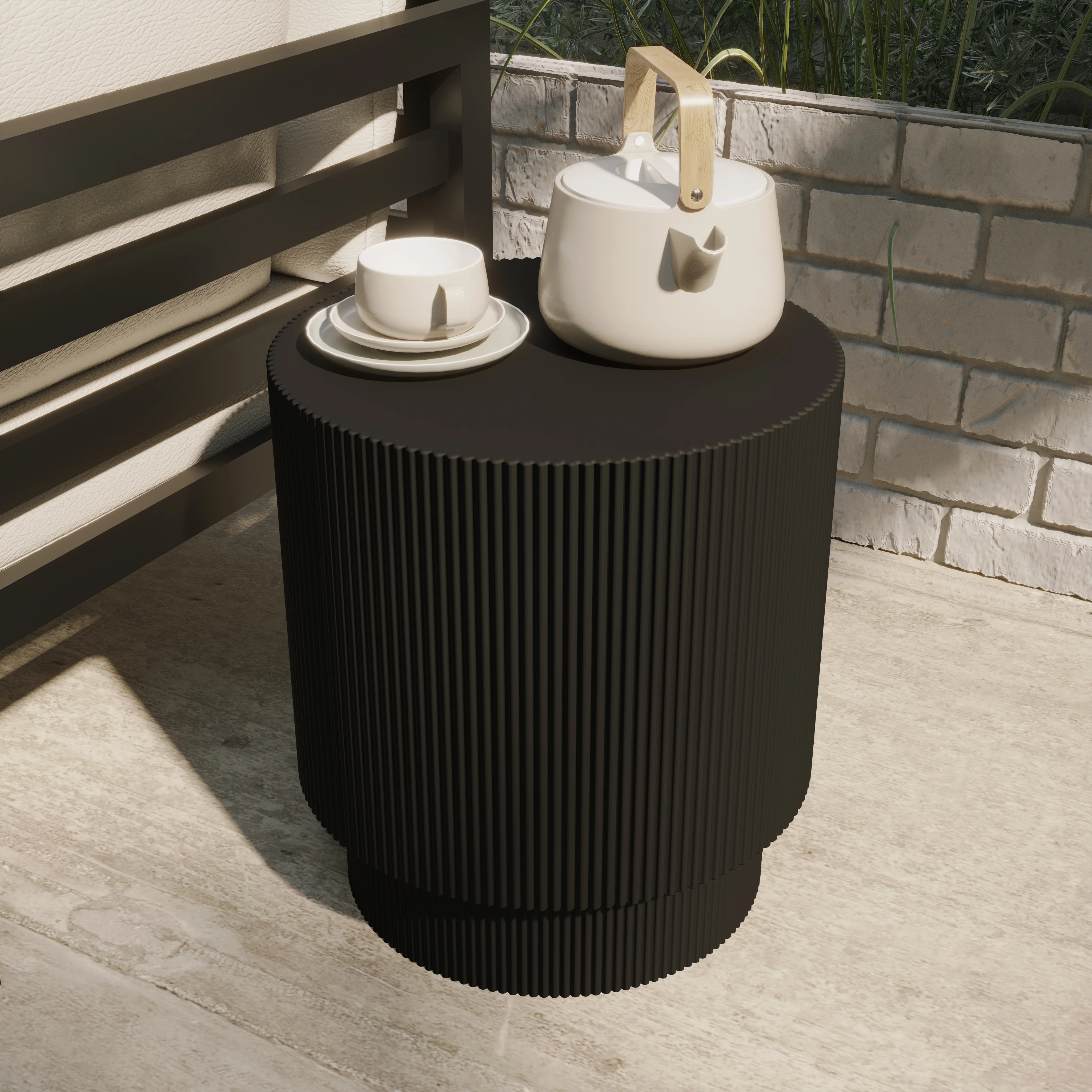 Eden Collection Fiberglass Outdoor Side Table in Black