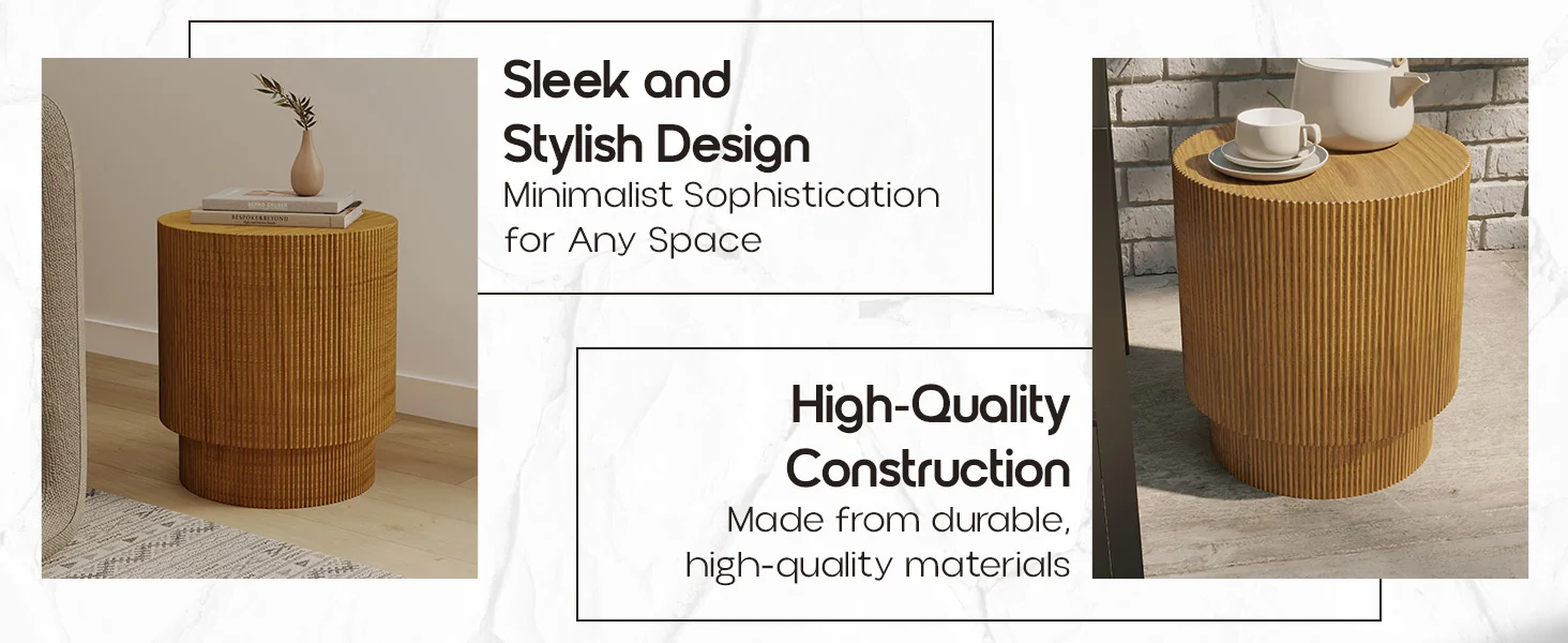 Eden Collection Fiberglass Outdoor Side Table in Wood Brown