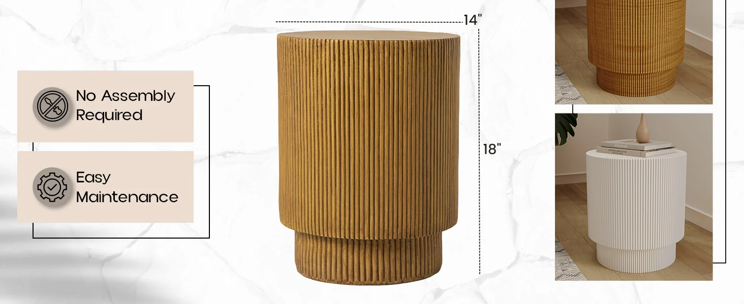 Eden Collection Fiberglass Outdoor Side Table in Wood Brown