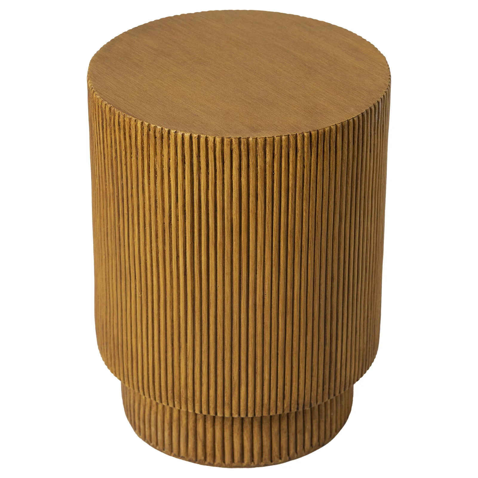 Eden Collection Fiberglass Outdoor Side Table in Wood Brown