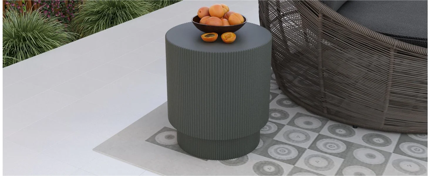 Eden Collection Fiberglass Outdoor Side Table in Grey
