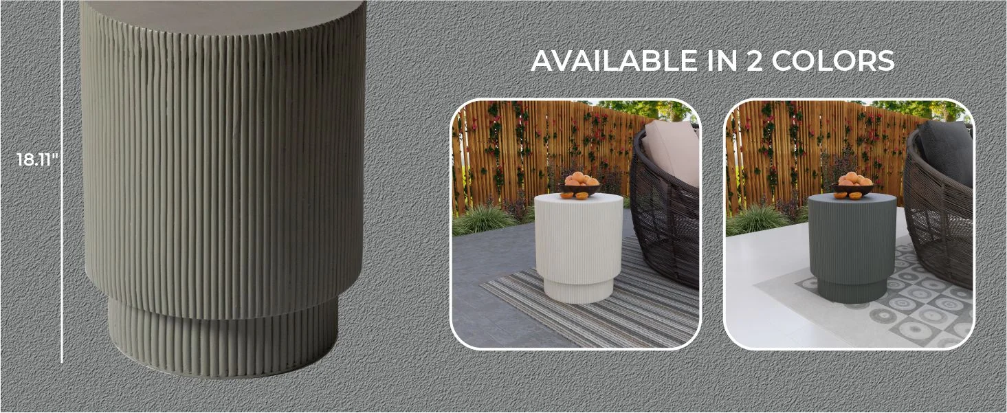 Eden Collection Fiberglass Outdoor Side Table in Grey