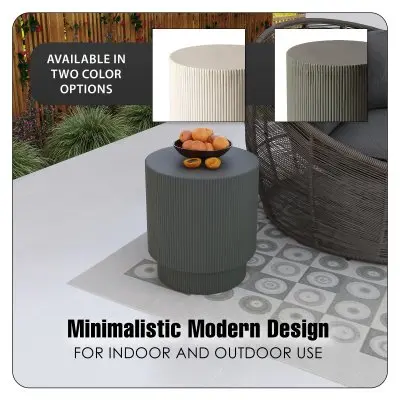 Eden Collection Fiberglass Outdoor Side Table in Grey