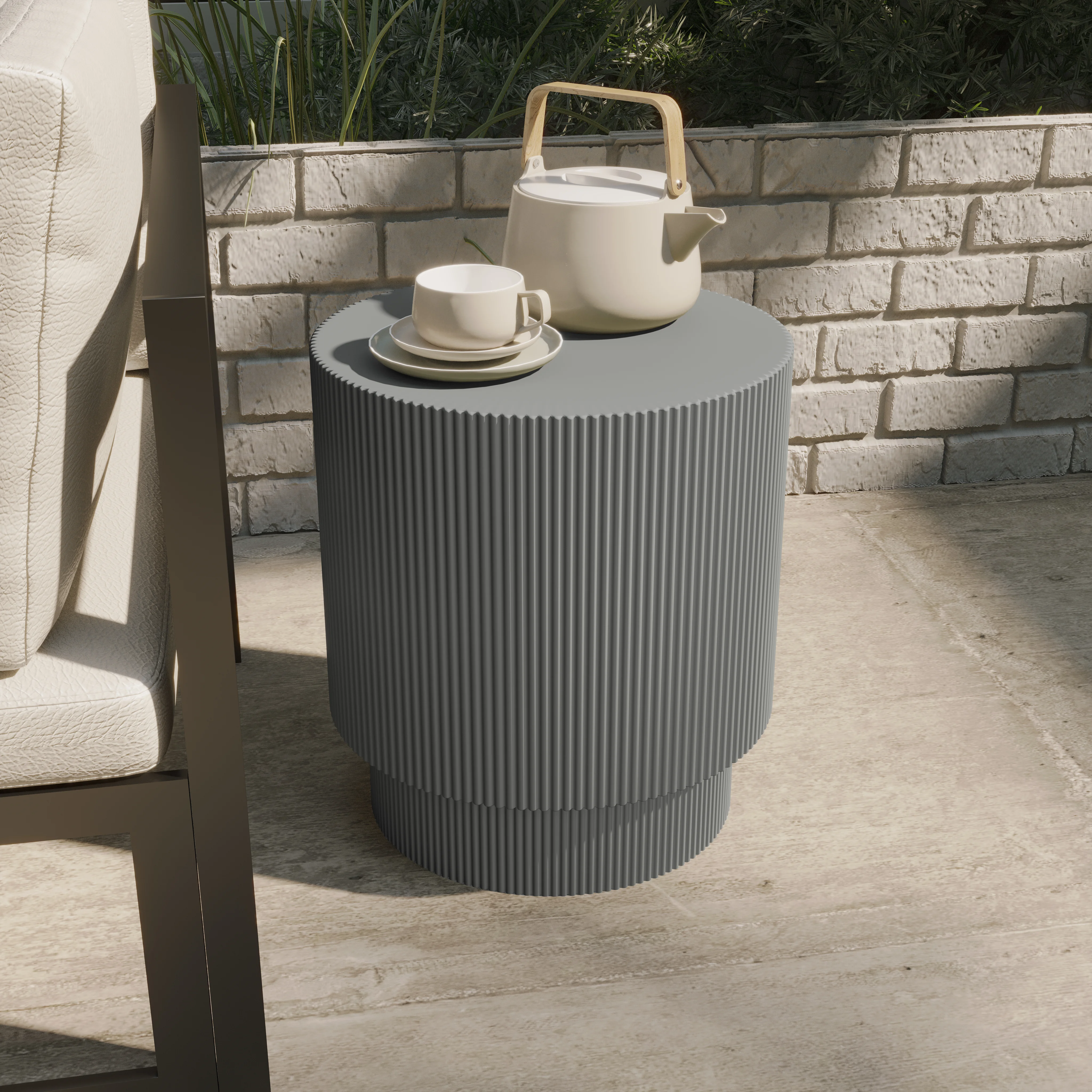 Eden Collection Fiberglass Outdoor Side Table in Light Grey