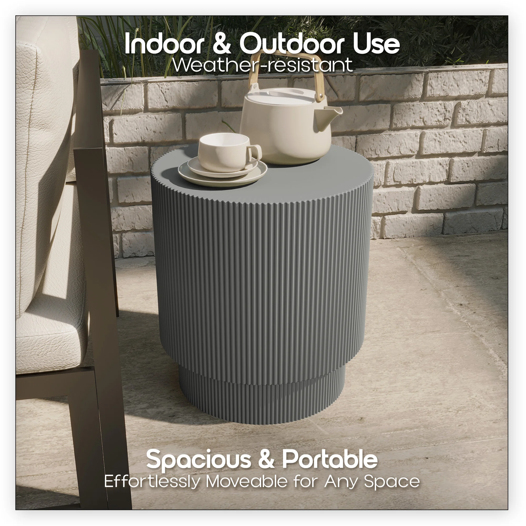 Eden Collection Fiberglass Outdoor Side Table in Light Grey