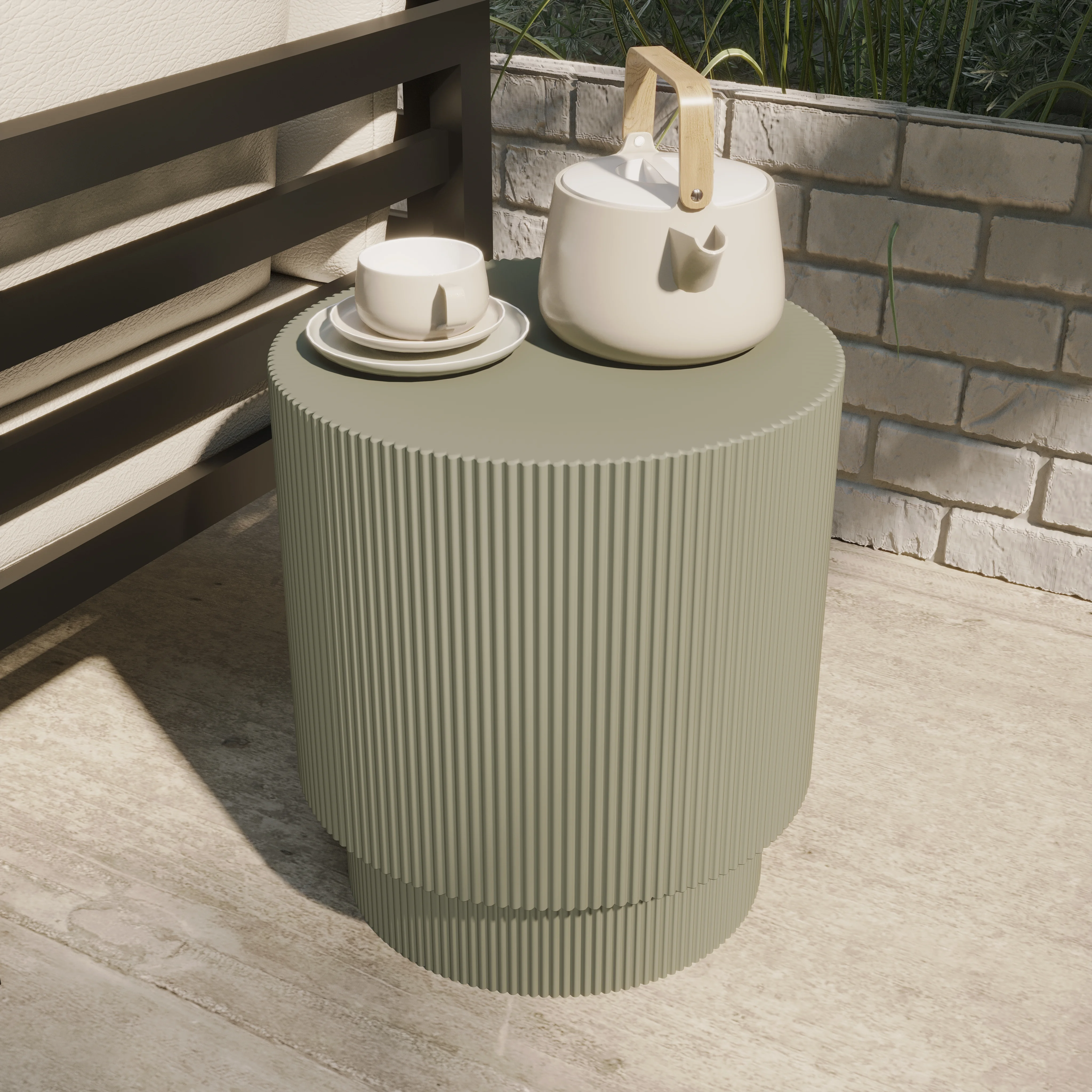 Eden Collection Fiberglass Outdoor Side Table in Olive Green