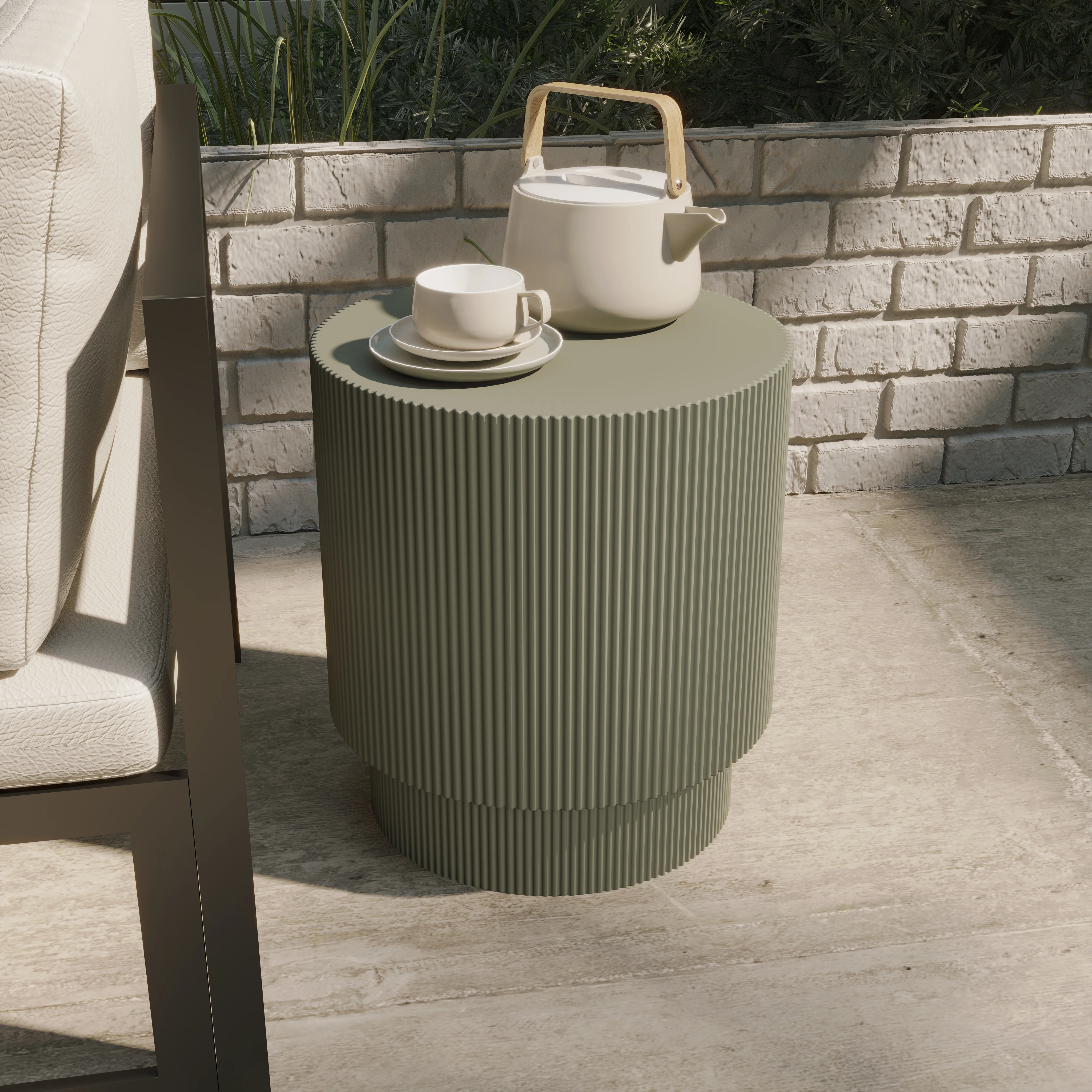 Eden Collection Fiberglass Outdoor Side Table in Olive Green