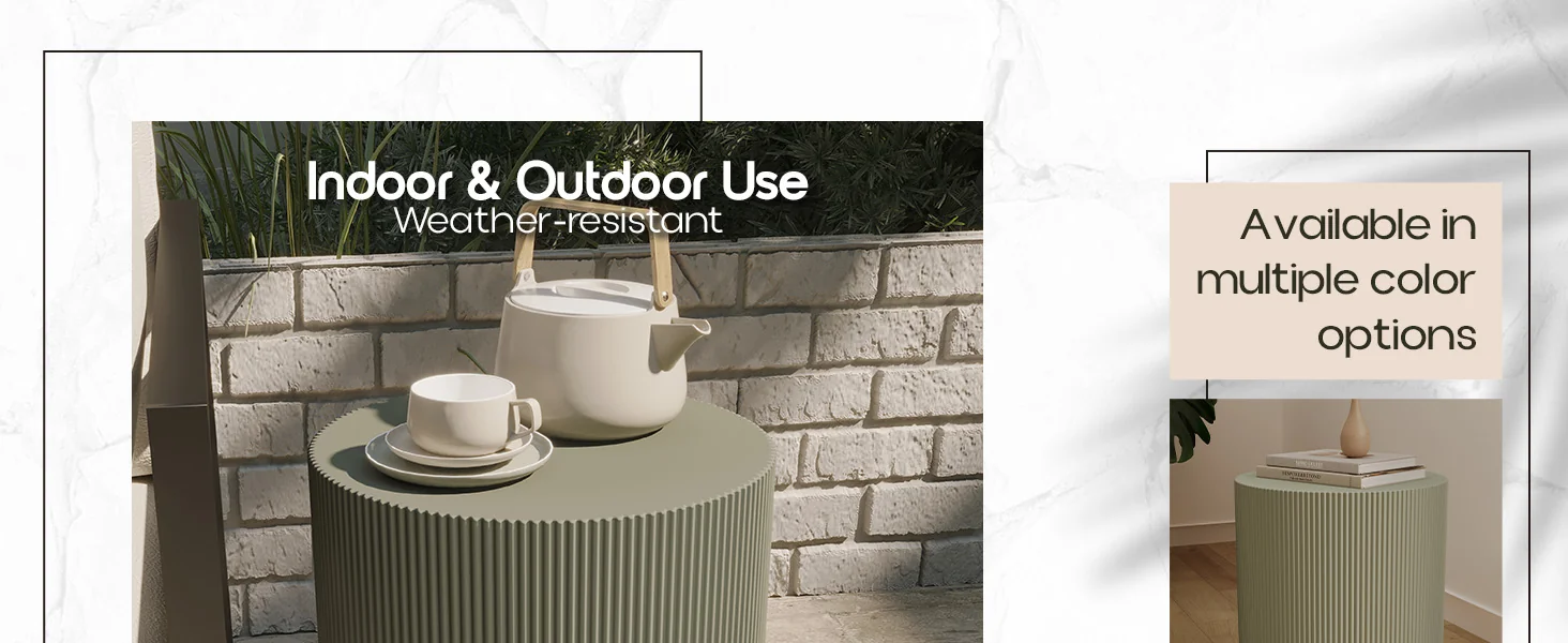 Eden Collection Fiberglass Outdoor Side Table in Olive Green