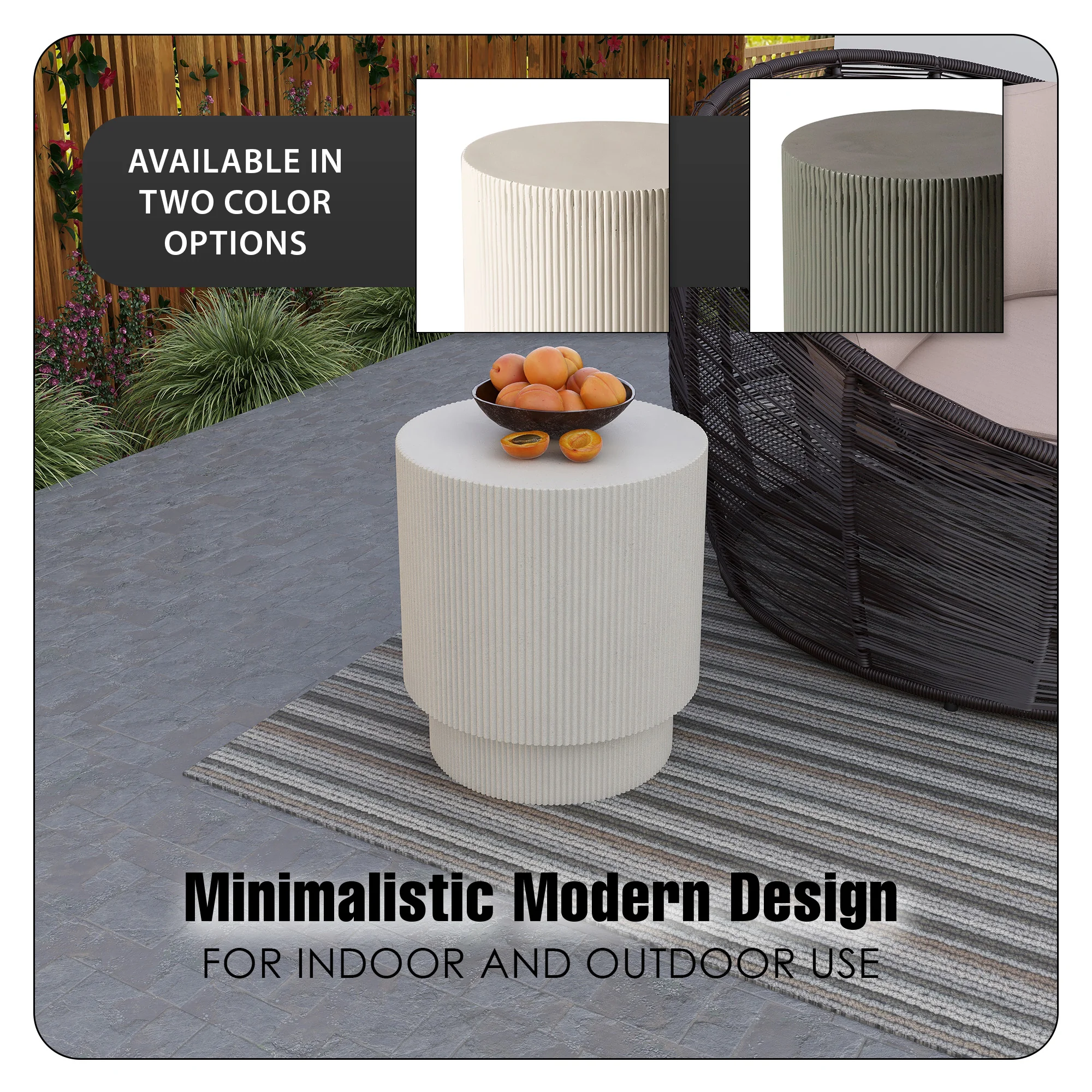 Eden Collection Fiberglass Outdoor Side Table in White