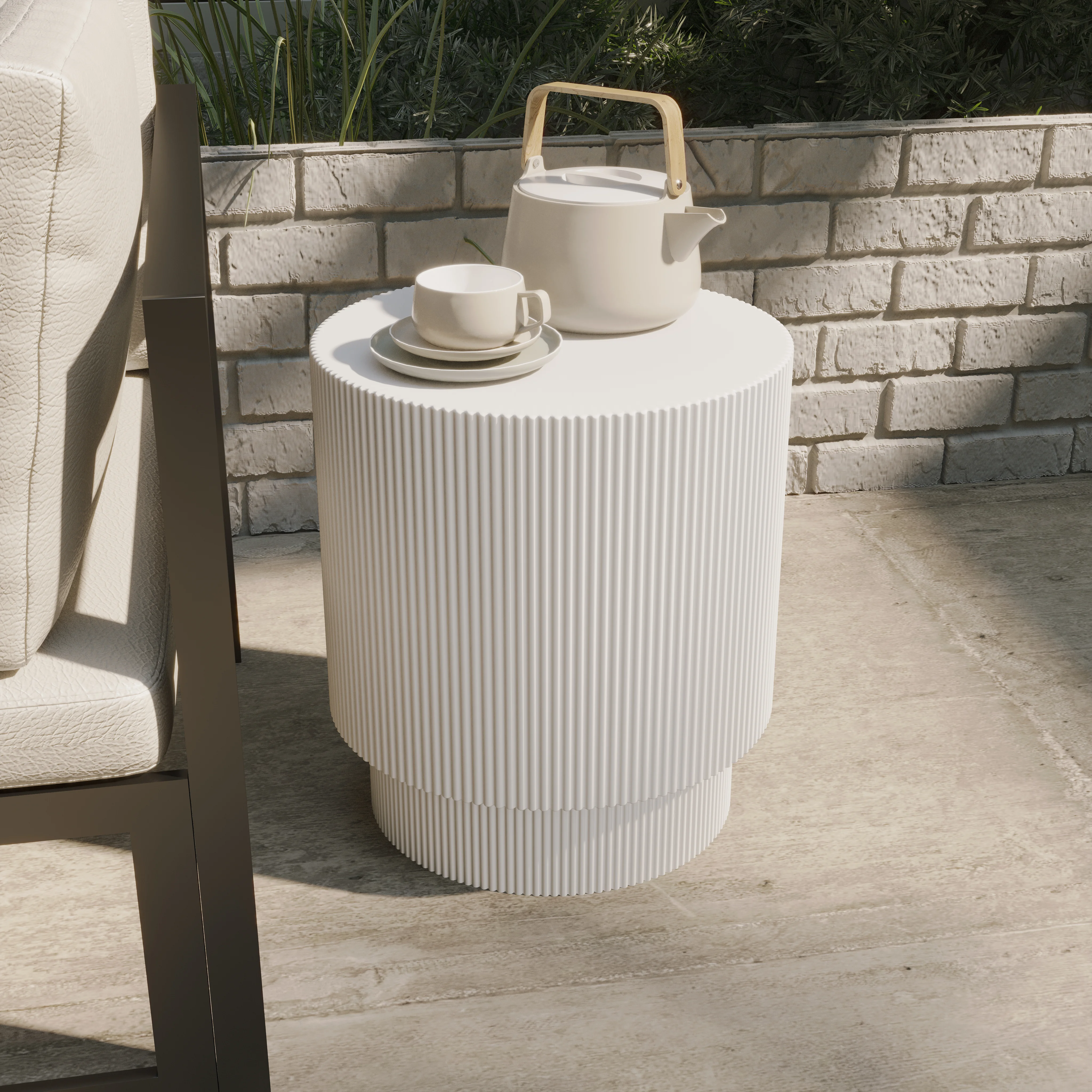 Eden Collection Fiberglass Outdoor Side Table in White