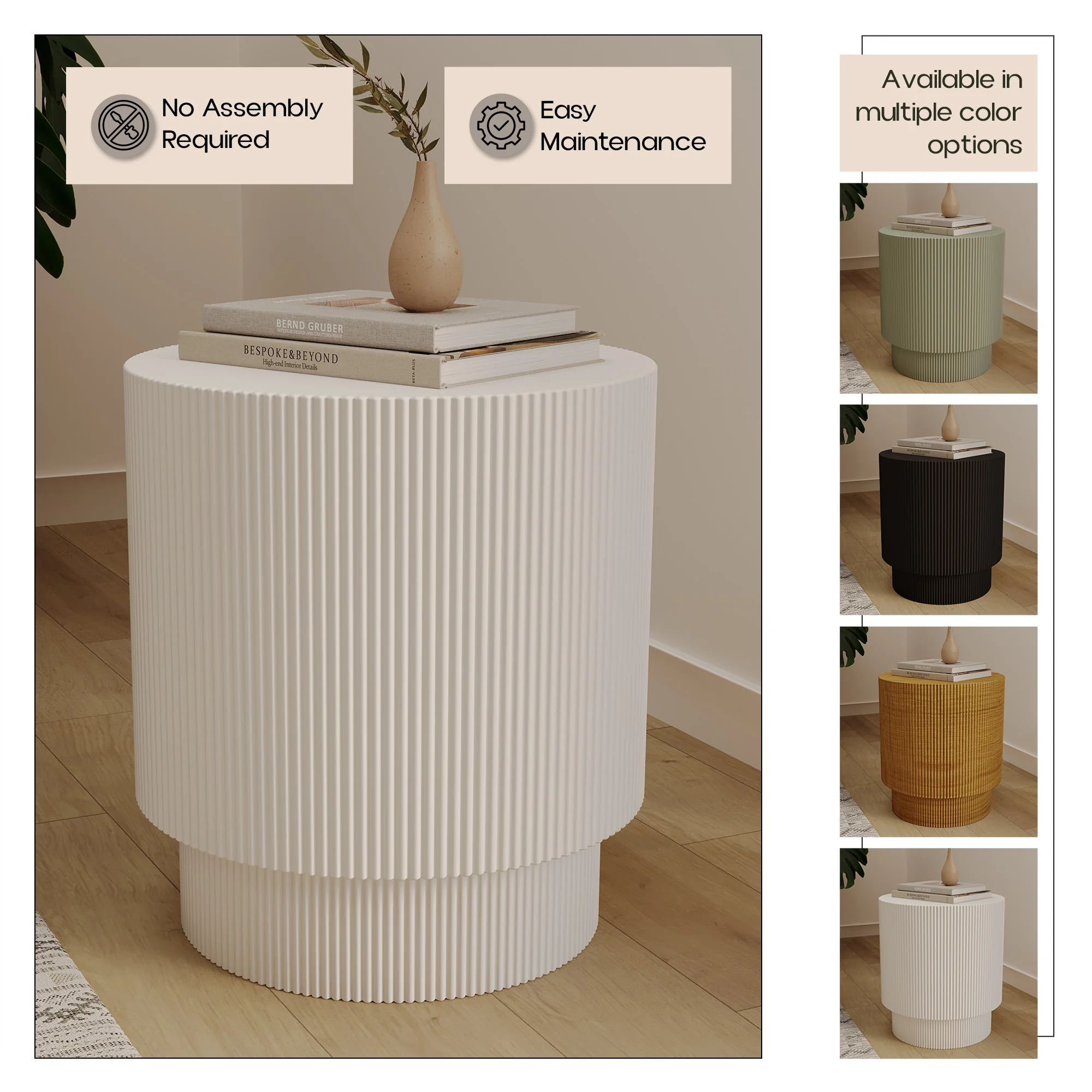 Eden Collection Fiberglass Outdoor Side Table in White