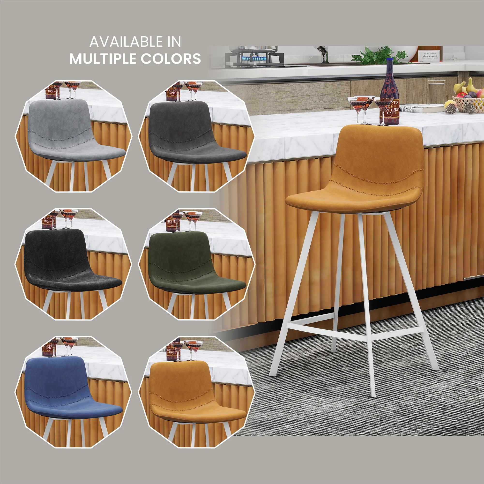 Elland - Counter stool -Light Brown-White base