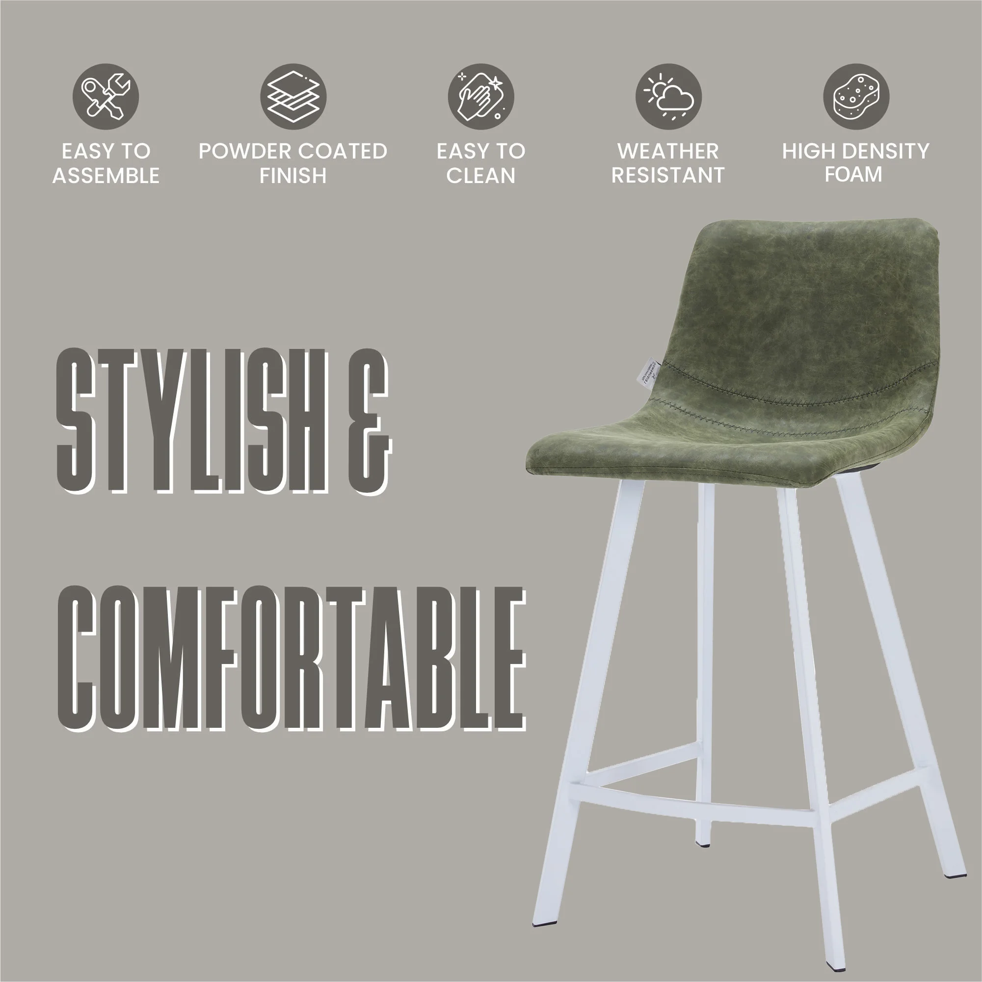Elland - Counter stool - Olive Green- White Base
