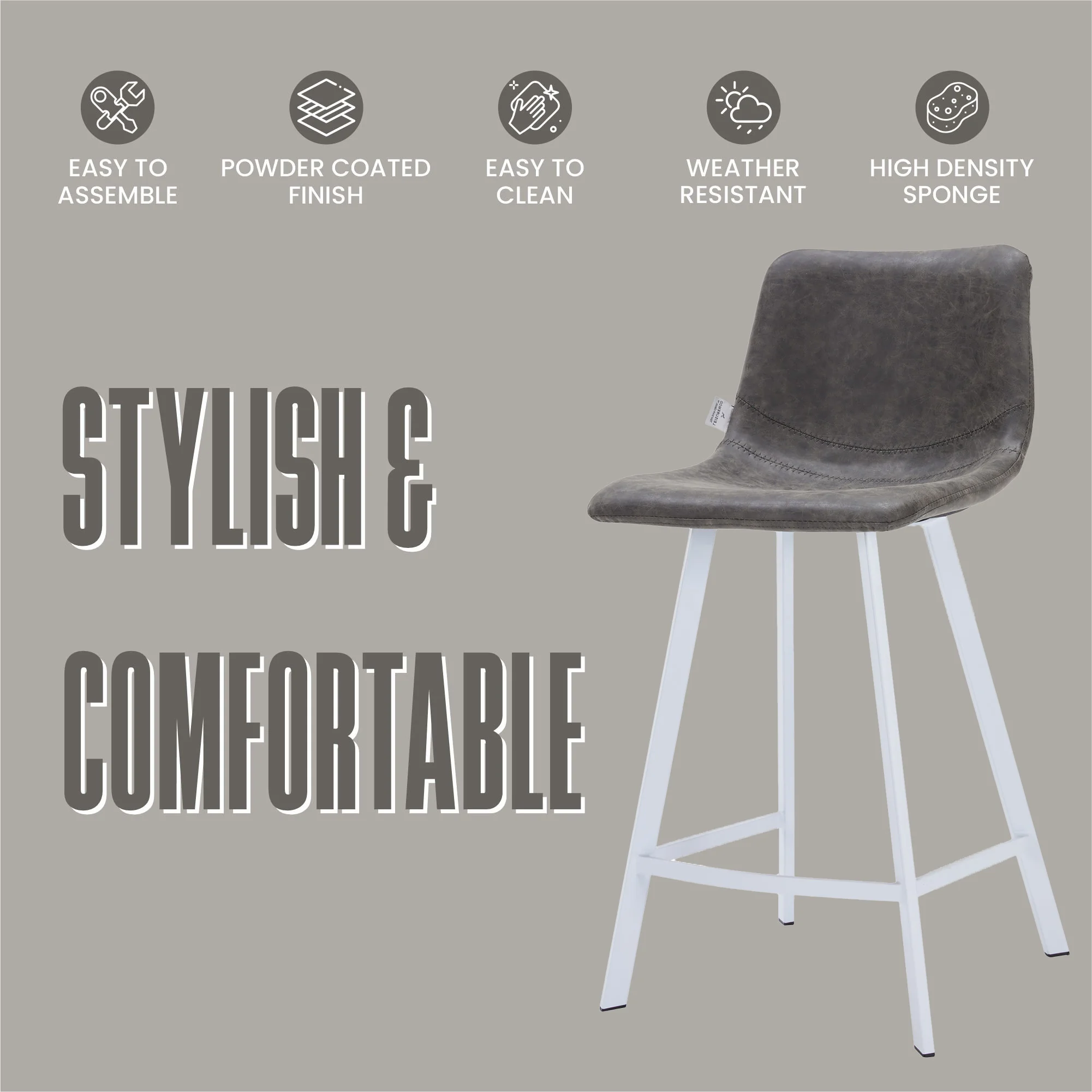 Elland - Counter stool - Grey- White Base