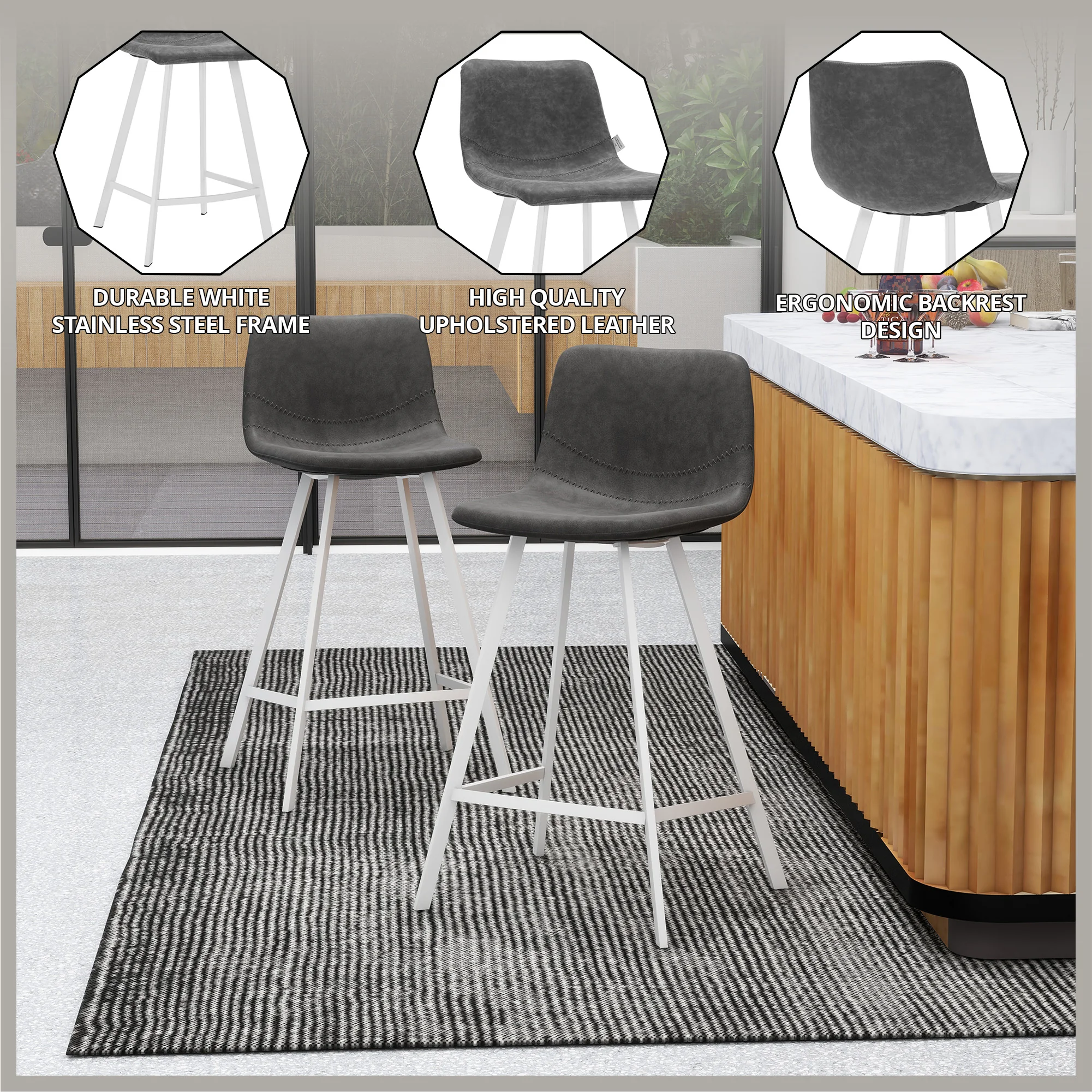 Elland - Counter stool - Grey- White Base