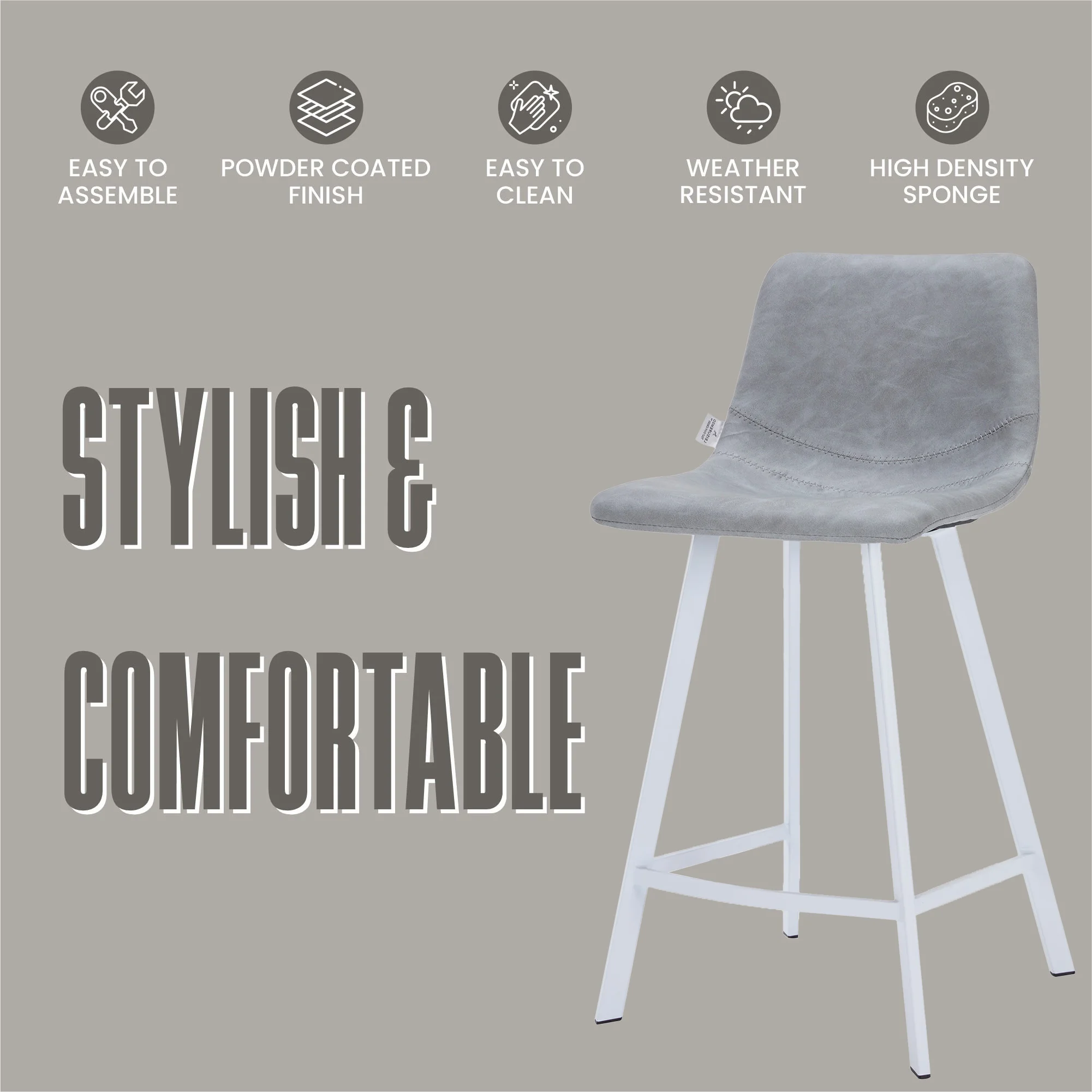 Elland - Counter stool -Light Grey- White base
