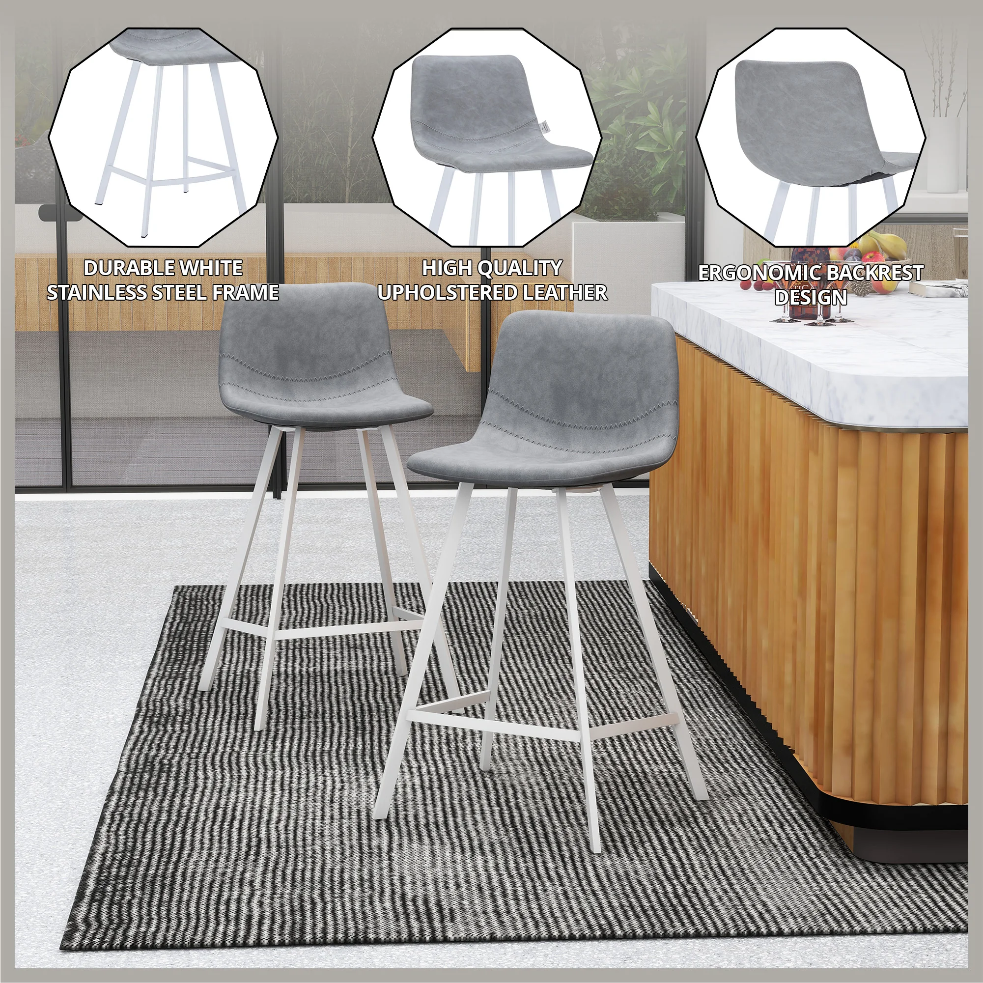 Elland - Counter stool -Light Grey- White base