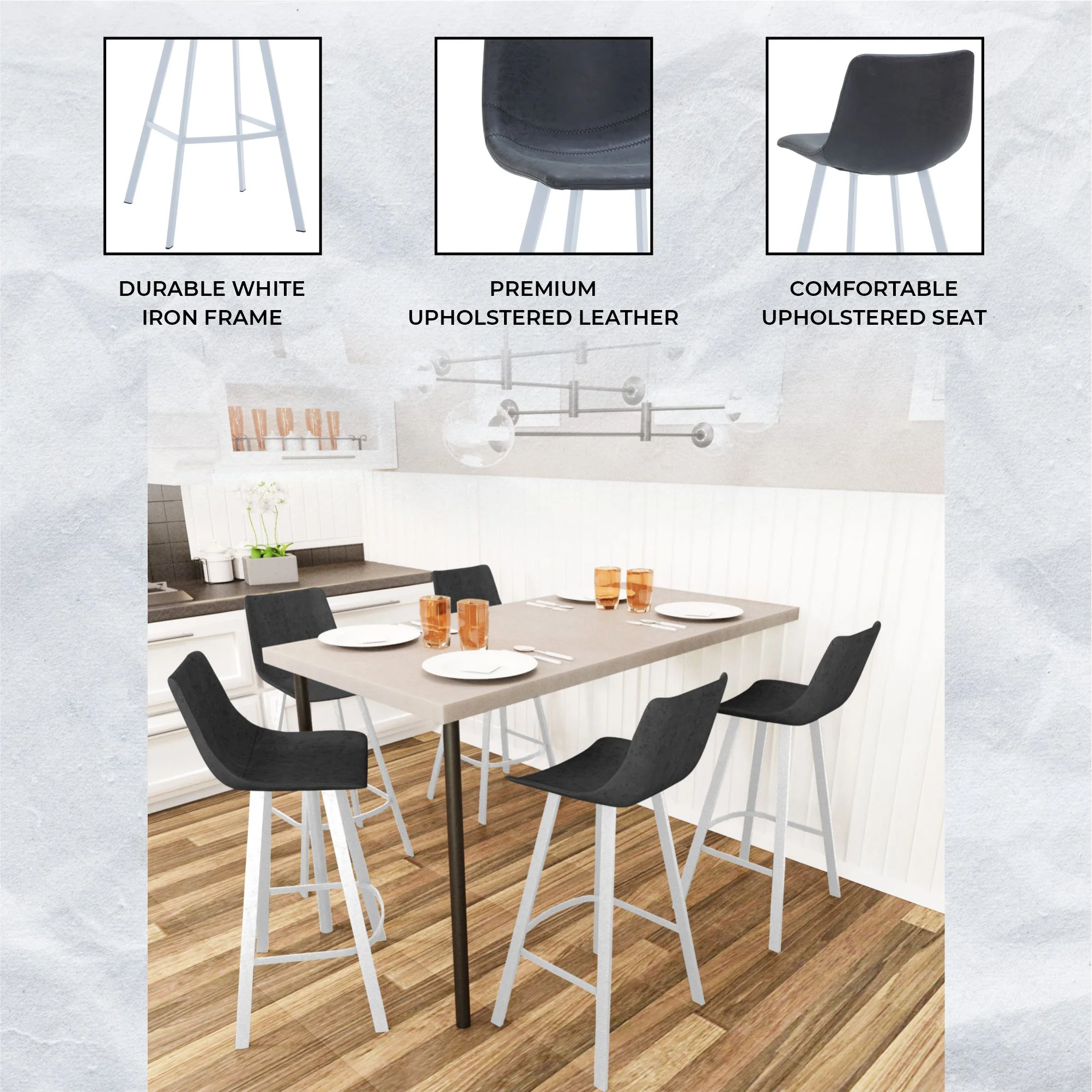 Elland - Bar stool -Charcoal Black- White Base Set of 2