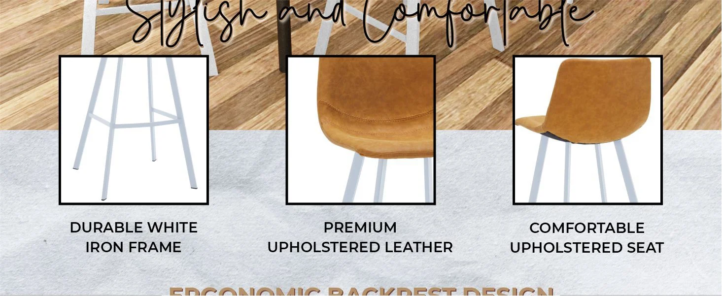 Elland - Bar stool - Light Brown - White Base