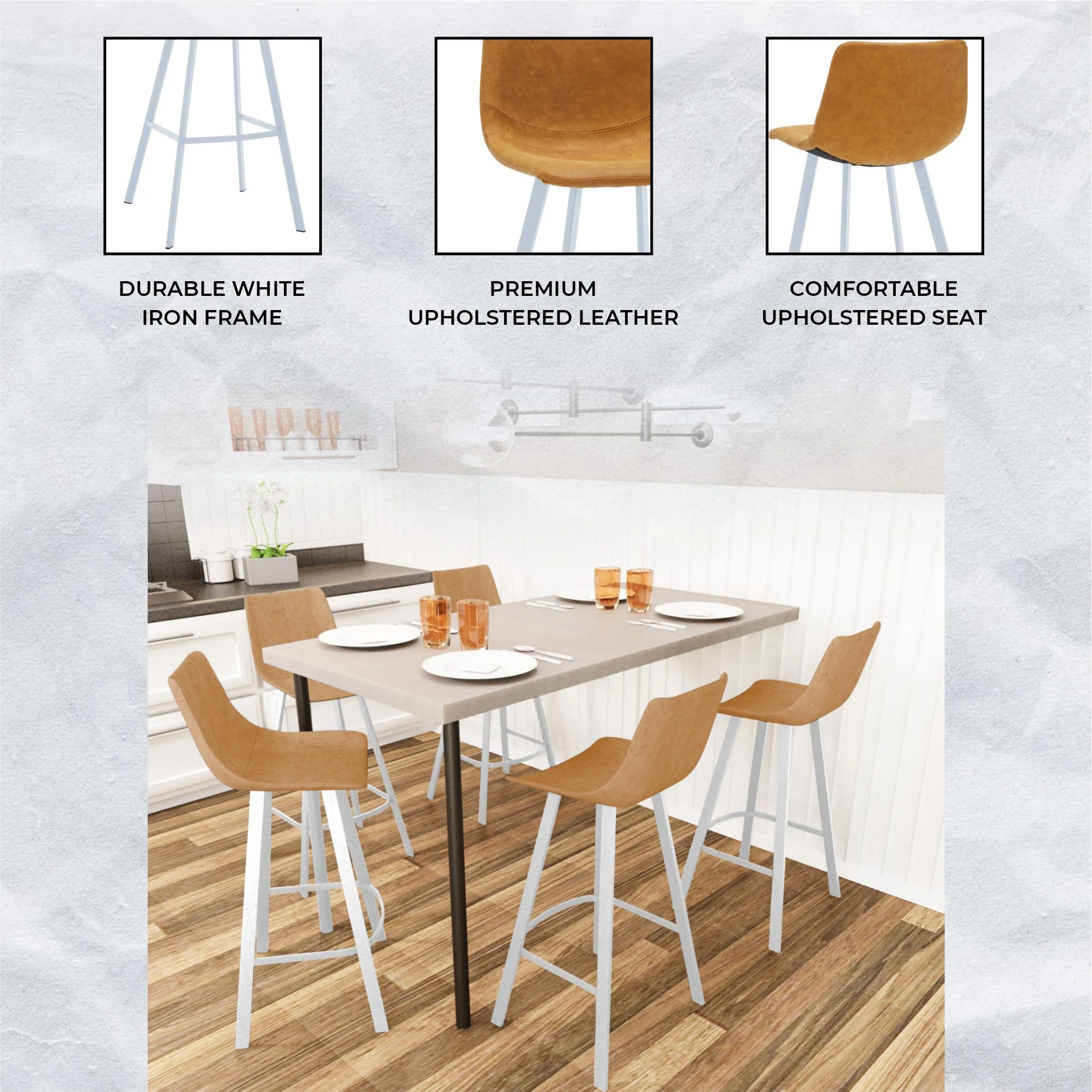 Elland - Bar stool - Light Brown - White Base Set of 2