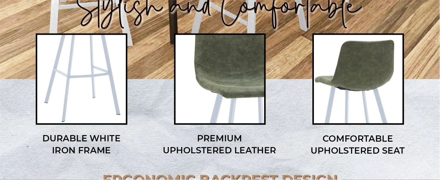 Elland - Bar stool - Olive Green- White Base