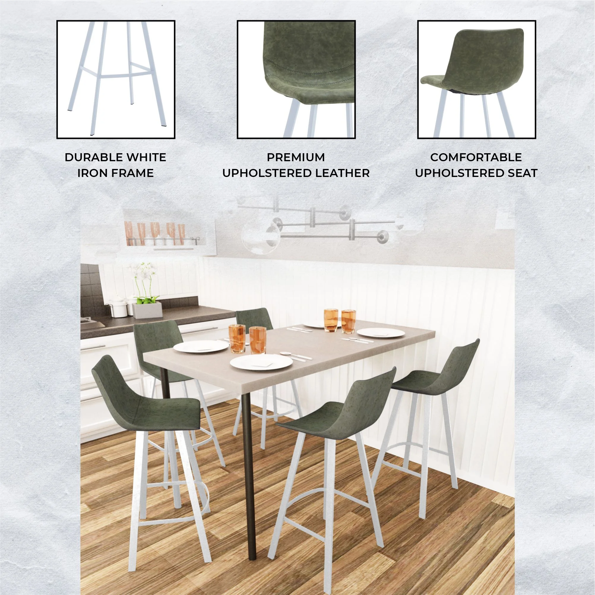 Elland - Bar stool - Olive Green- White Base