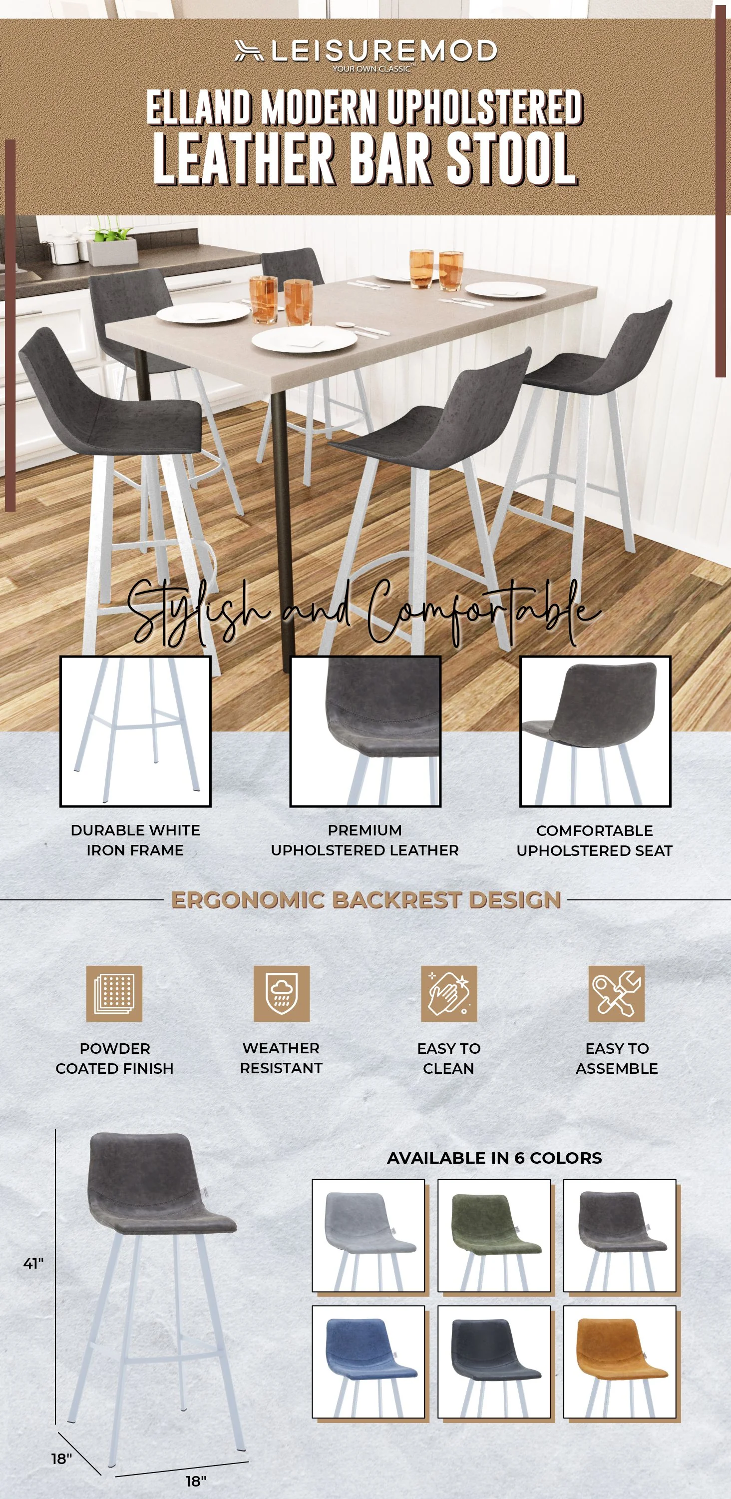 Elland - Bar stool - Grey- White Base